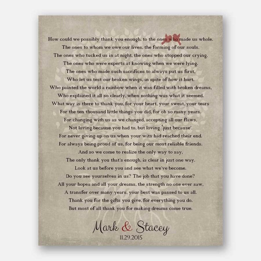 Personalized Metal Art Gift for Parents - 'How Could We Possibly Thank You Enough' Tree Roots Love Birds Wall Decor - Perfect for Mother of Groom/Bride - 10x12 Inch Home Decor for Wedding Anniversaries & Family Celebrations #LT-1135