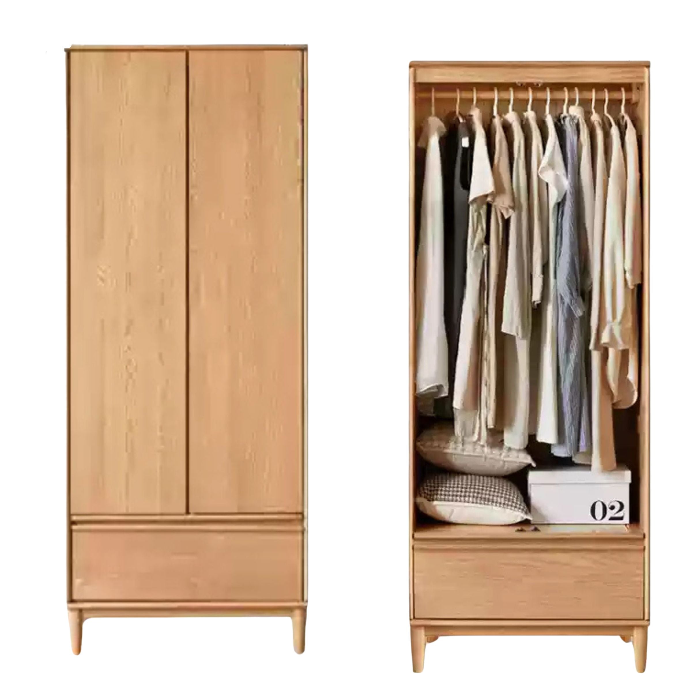 Modern Oak Solid Wood Wardrobe - Spacious Storage for Bedroom, Closet & Home Organization | Durable & Stylish Furniture for Master Bedroom, Guest Room & Walk-In Closets