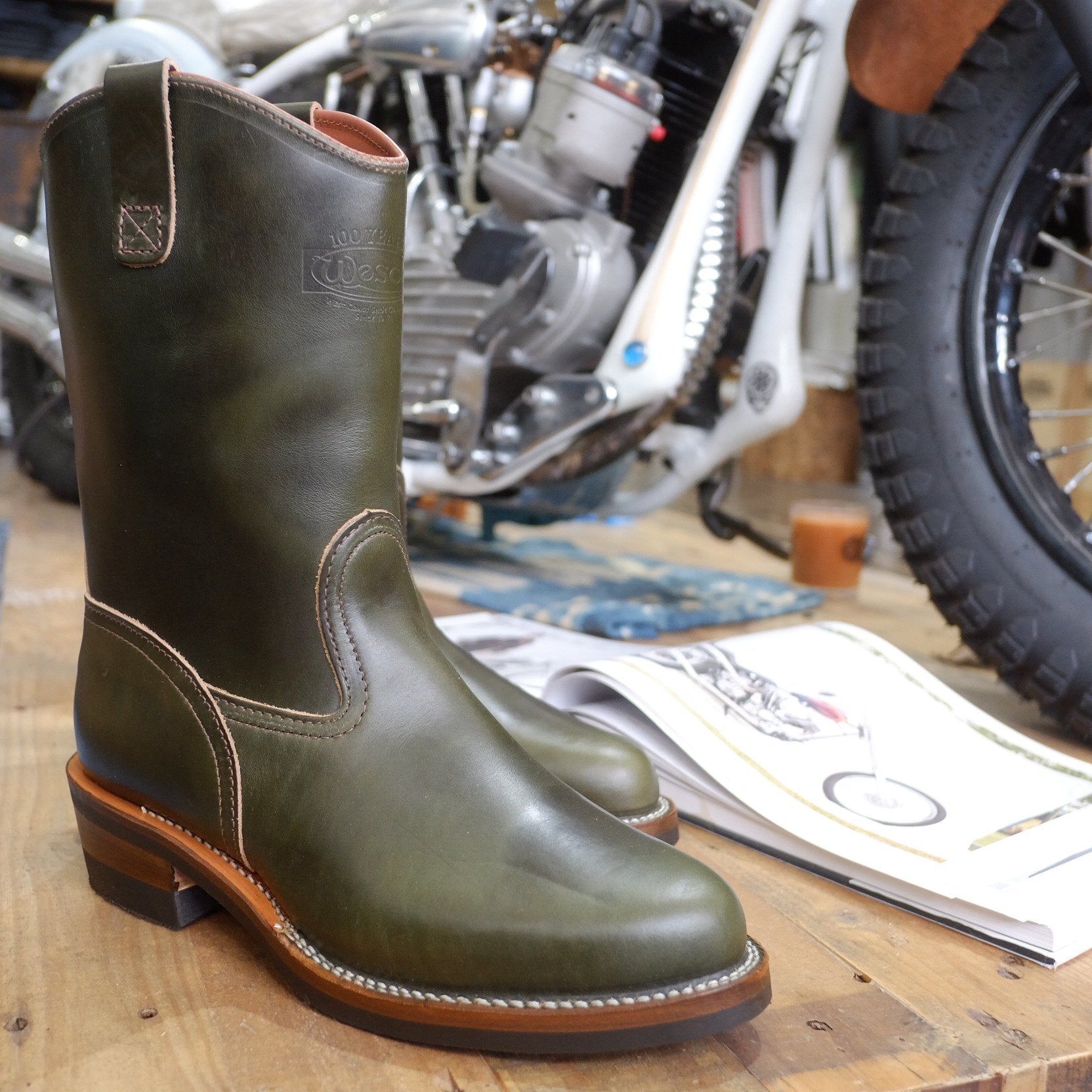 Wesco Boots Morrison Olive Green Horween CXL Leather Work Boots - Durable & Stylish for Outdoor Work, Hiking & Casual Wear