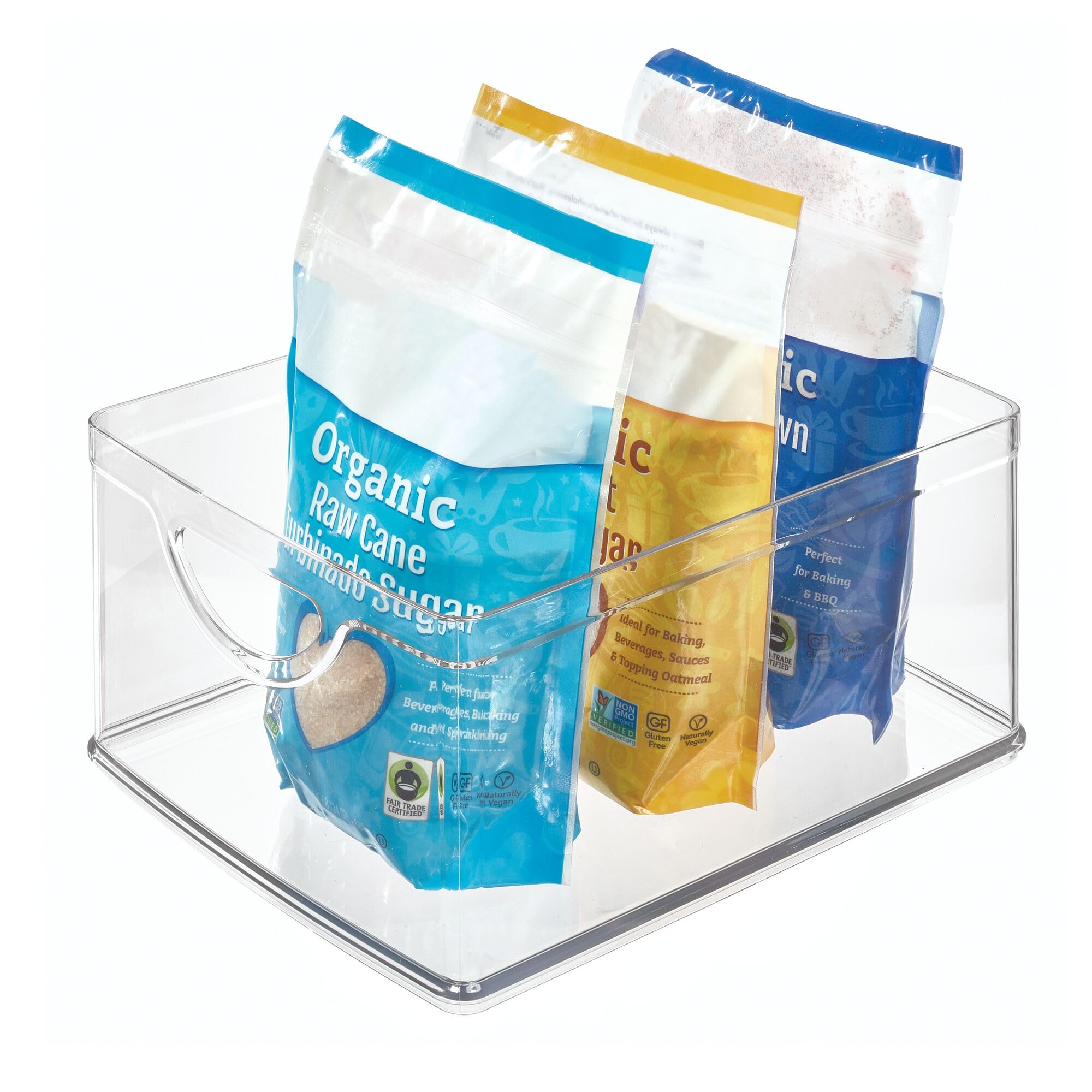 iDesign Clear Recycled Plastic Storage Bin with Handles - 10” x 8” x 5” for Cabinet & Pantry Organization - Perfect for Kitchen, Bathroom, Office & Closet Storage
