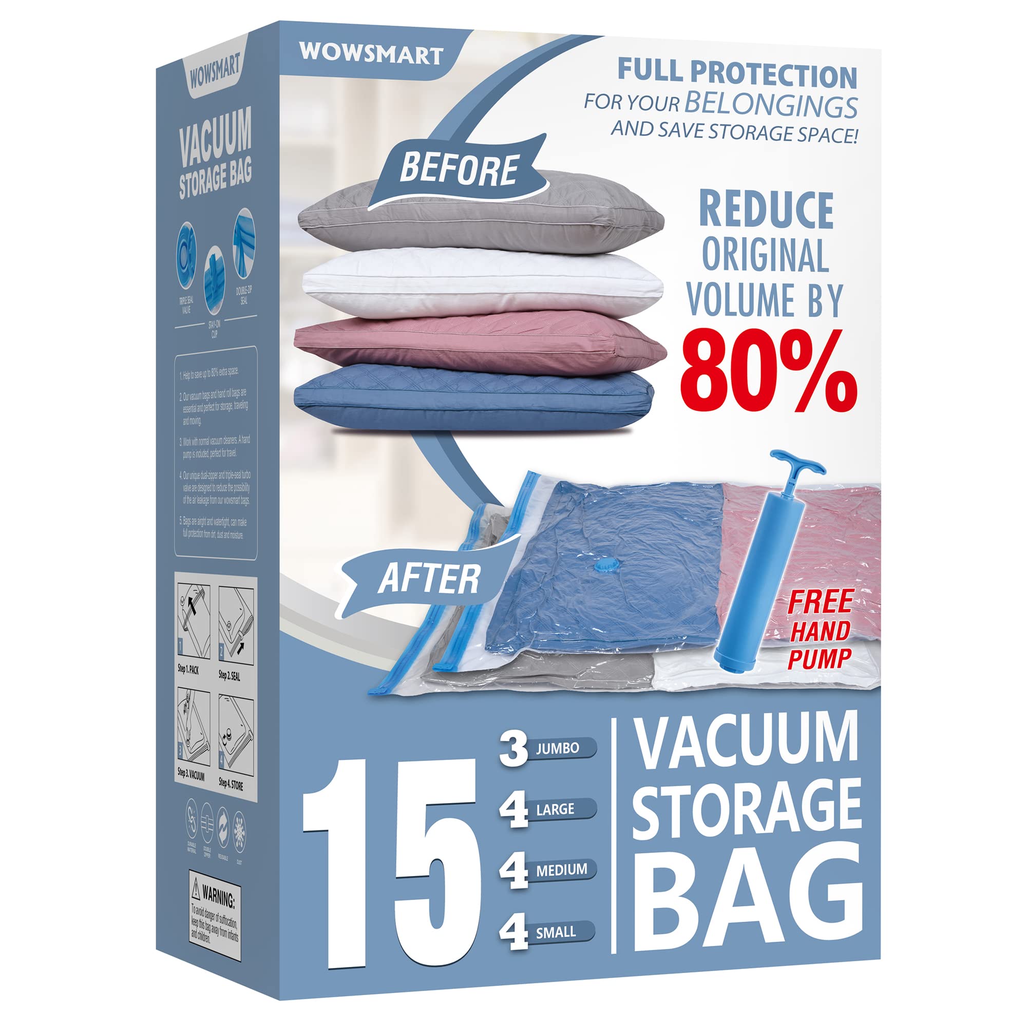 15 Space Saver Vacuum Storage Bags - Jumbo, Large, Medium, Small Sizes - Airtight Vacuum Seal Bags for Clothes, Bedding, Comforters & Home Organization | Perfect for Seasonal Storage, Travel & Space Saving