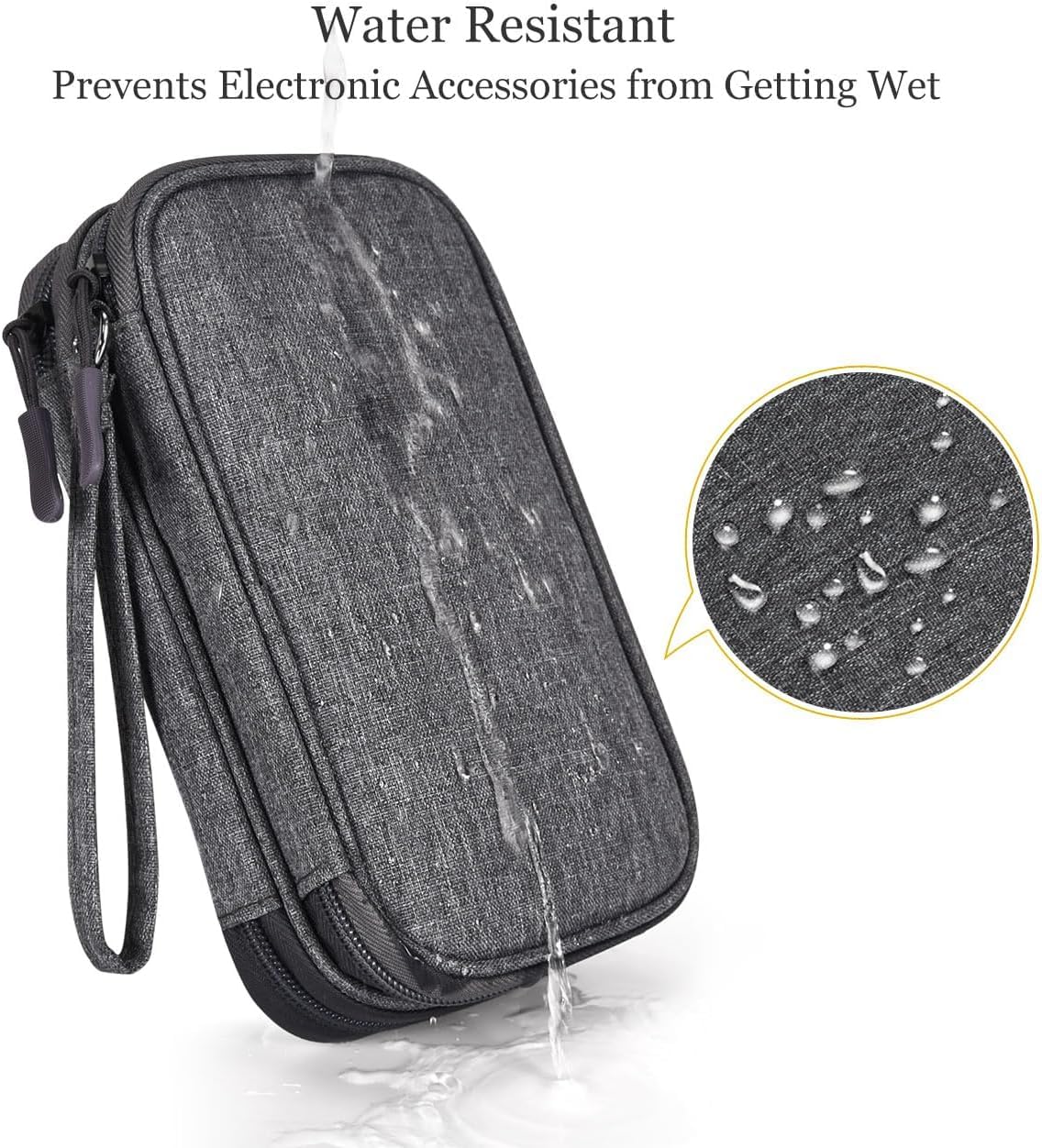 Waterproof Electronic Organizer Travel Bag for Power Bank, Charging Cords & USB Cables - Dark Gray Tech Accessories Case | Perfect for Business Trips, Camping & Daily Commute