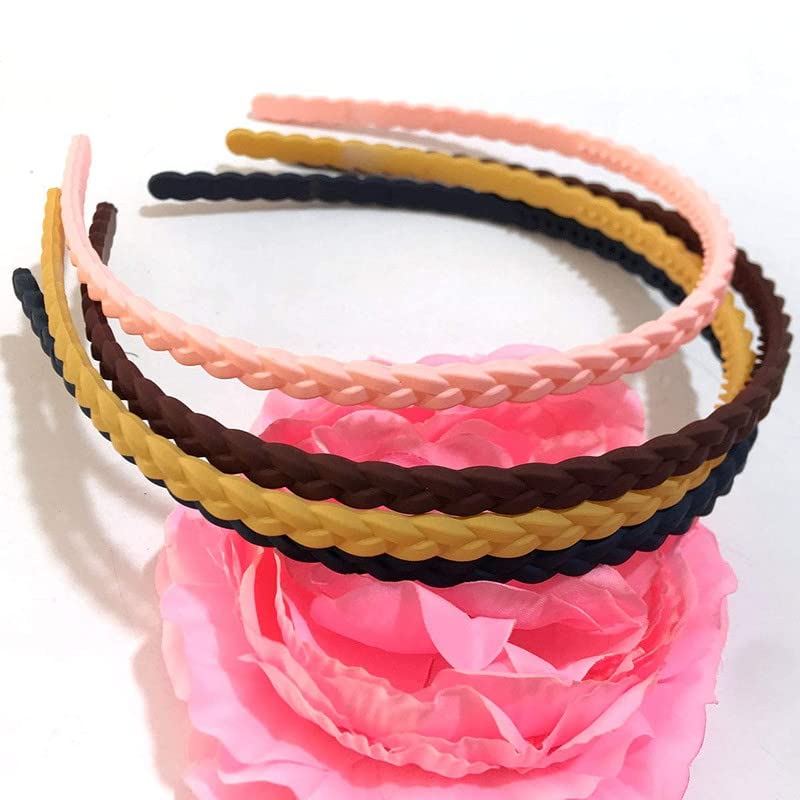 BAKEFY Women's Non-Slip Braided Headbands - 6 Pack Fashion Hair Accessories with Resin Teeth Comb for Girls & Women - Perfect for Workouts, Yoga, and Everyday Styling