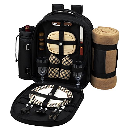 Premium Picnic Backpack for 2 - Complete Outdoor Set with Waterproof Blanket, Insulated Cooler & Utensils (Black London Style) - Perfect for Beach, Park, Hiking & Romantic Dates