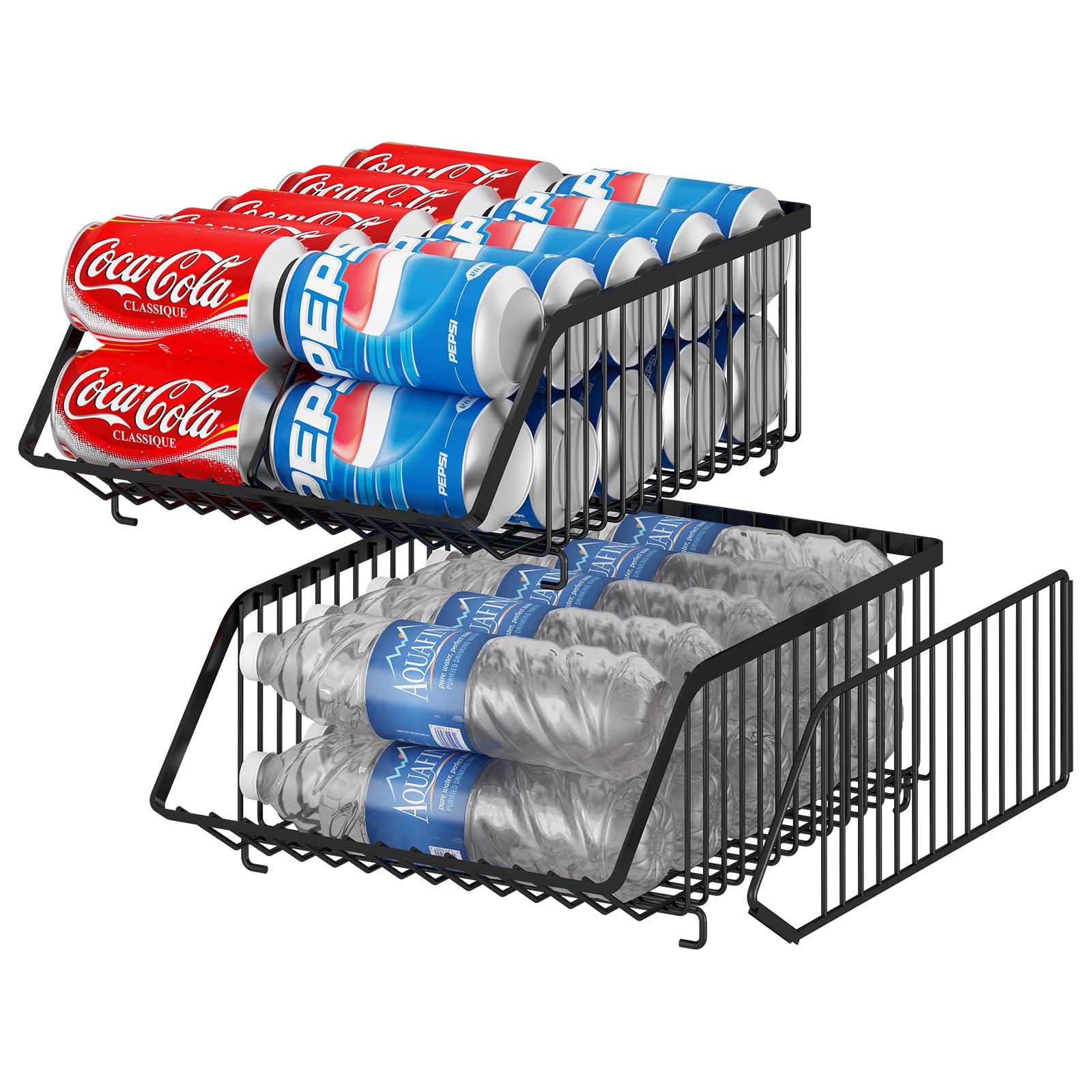 GILLAS 2-Pack Stackable Refrigerator Soda Can Organizer with Dividers - Black | Space-Saving Beverage Storage Rack for Canned Food & Drinks | Perfect for Fridge, Kitchen, Pantry Organization | Ideal for Parties, BBQs & Home Use