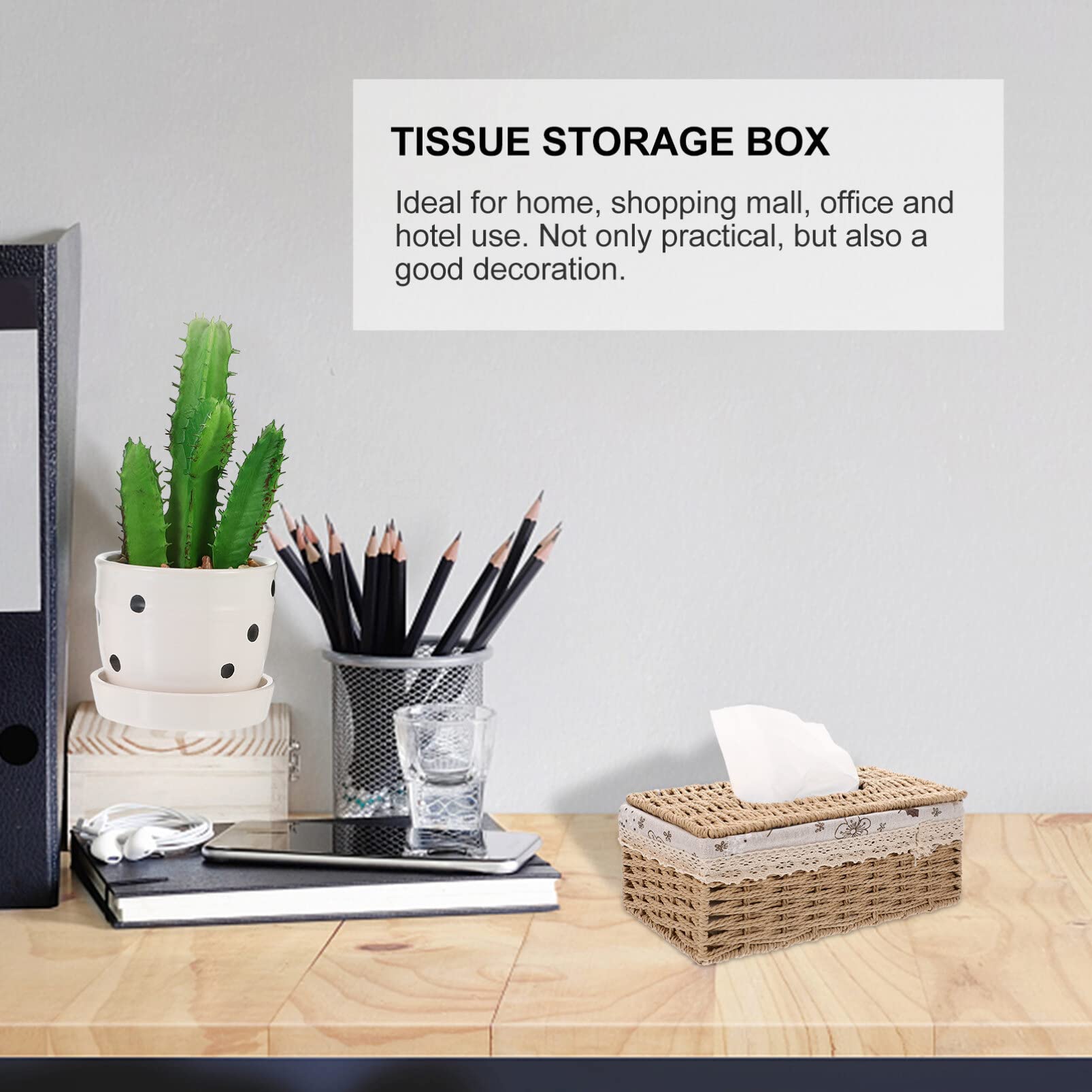 BESPORTBLE Rattan Storage Box - Eco-Friendly Paper Office Organizer for Files, Documents, and Stationery | Perfect for Home Office, Desk Organization, and Gift Packaging