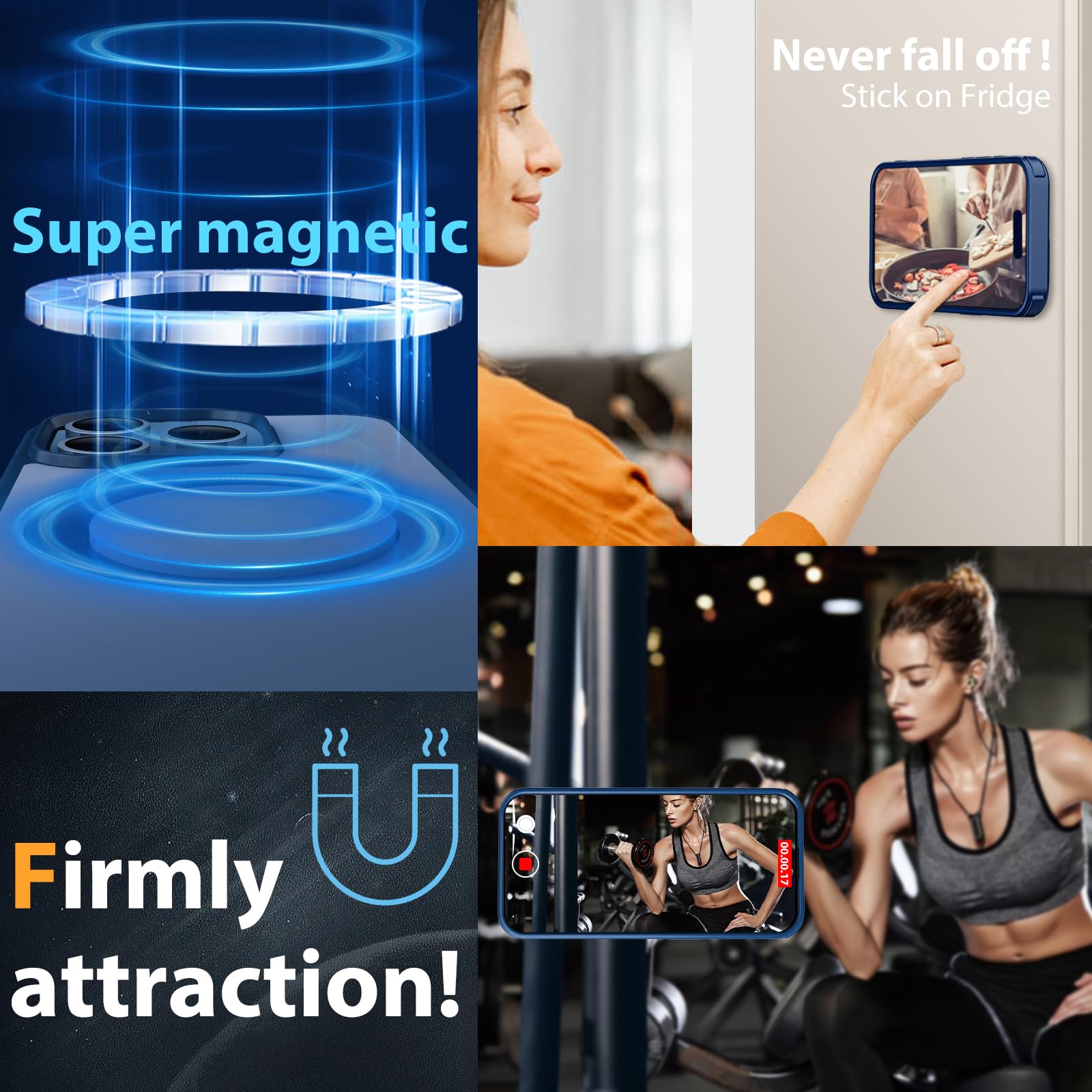 Magnetic Ring Stand Case for iPhone 15 Pro Max - 360° Rotatable, Magsafe Compatible, Military-Grade Shockproof, Translucent Blue Back with Ring Holder - Perfect for Work, Travel, and Everyday Protection