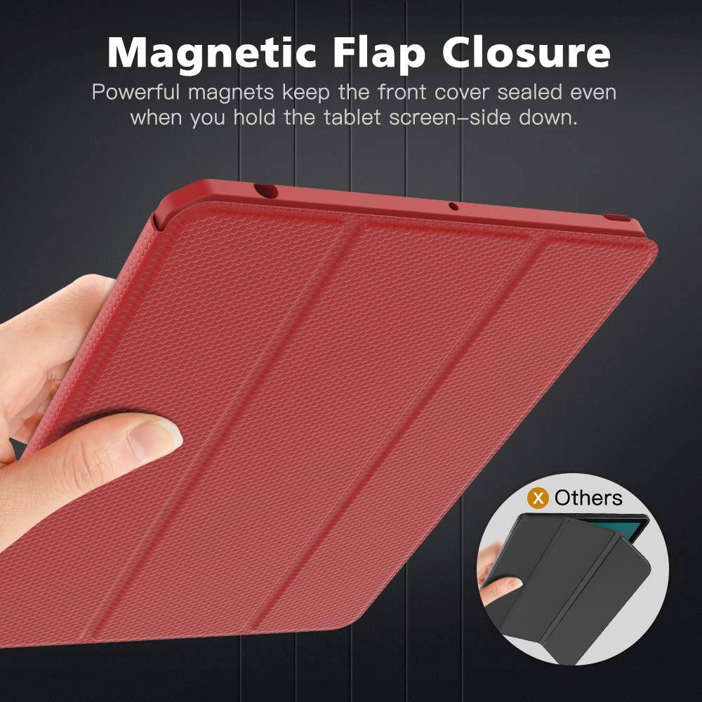 MoKo Shockproof Case for iPad 10.2 Inch (9th/8th/7th Generation 2021/2020/2019) - Built-in Screen Protector & Apple Pencil Holder, Auto Sleep/Wake Protective Cover - Perfect for Work, School & Travel (Red)