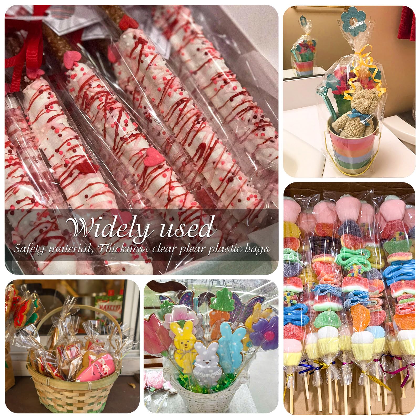 200pcs Clear Pretzel Rod Bags - 2X10 Cellophane Candy Treat Bags with Ties for Party Favors, Goodie Bags, Cake Pops & Gift Wrapping - Perfect for Birthday Parties, Baby Showers & Holiday Treats