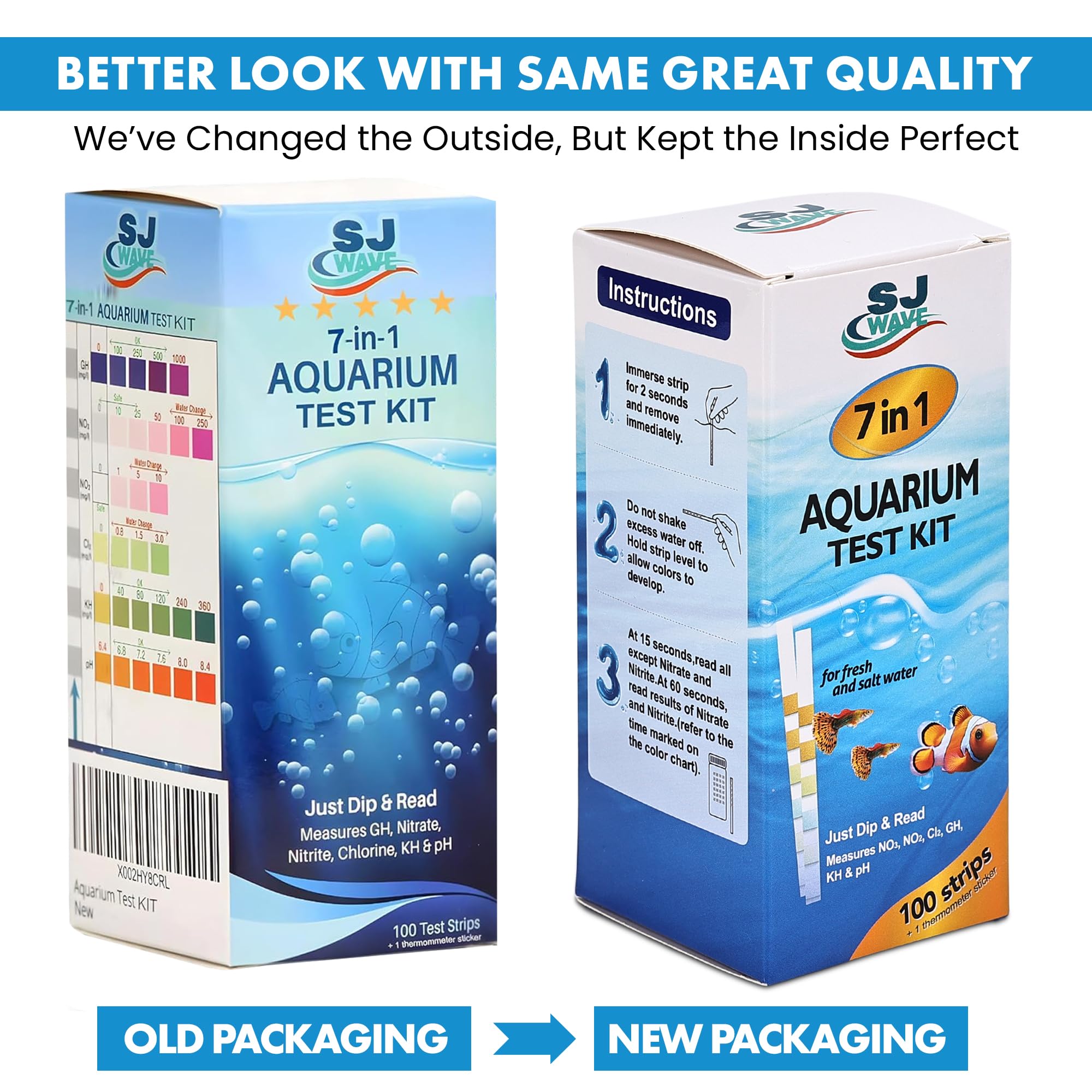 7 in 1 Aquarium Test Strips Kit - 100 Fast & Accurate Fish Tank Water Test Strips with Thermometer - Essential Water Testing for Freshwater & Saltwater Aquariums, Ponds - Monitor pH, Nitrate, Nitrite, Chlorine Levels for Healthy Fish