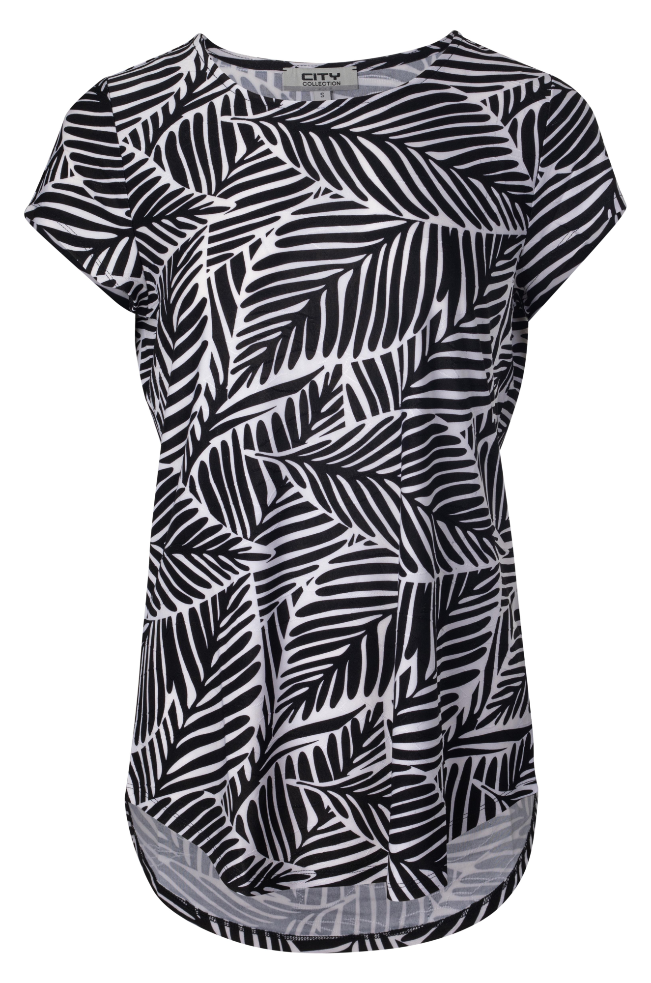 Printed Slinky Tunic Dress - Black Ivory Leaf Pattern | Women's Fashion Tops | Perfect for Casual Wear, Party & Date Night Outfits