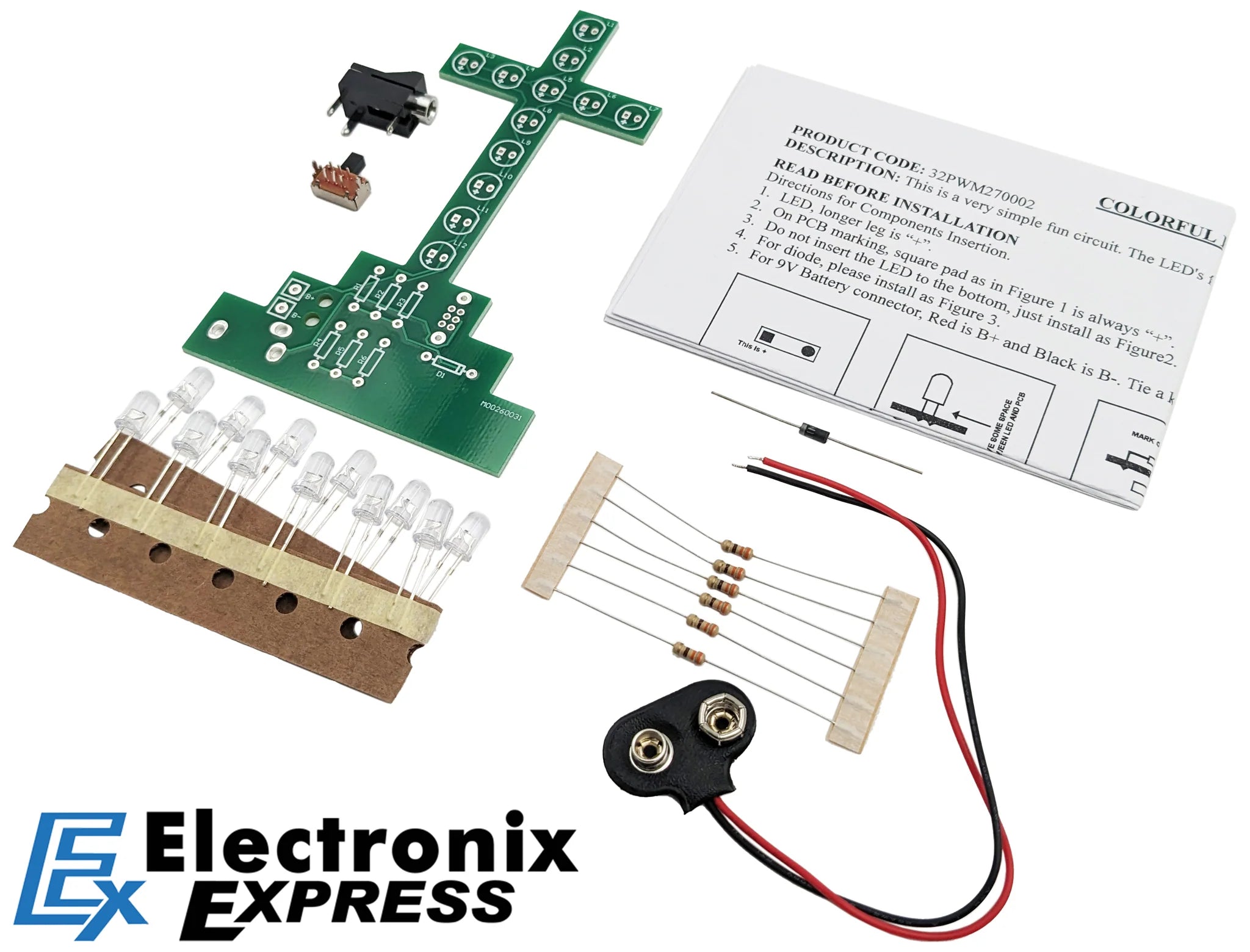 LED Soldering Practice Kit for Beginners - Colorful Flashing Cross DIY Electronics Project | STEM Learning, Hobbyist & Educational Use