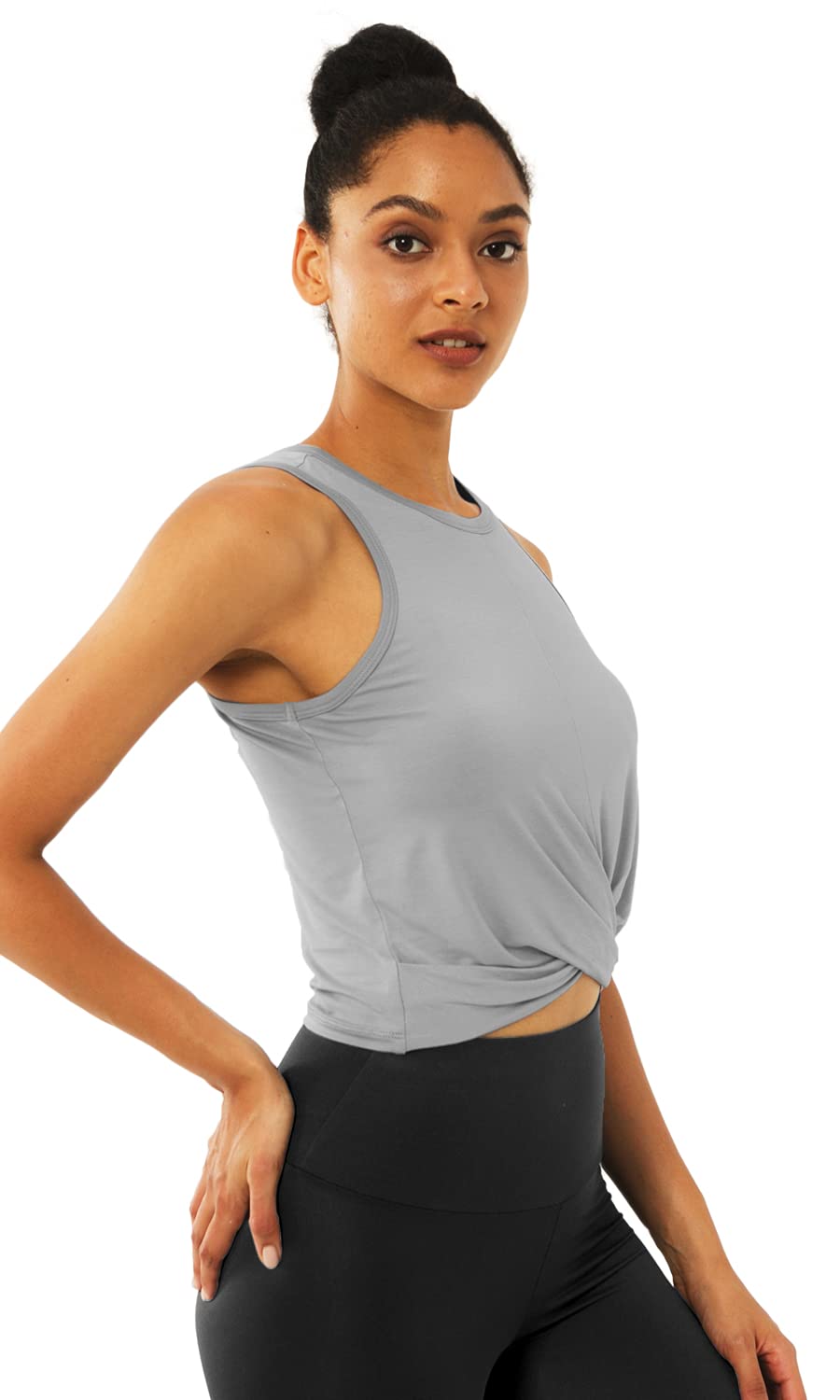 Sanutch Women's Cropped Workout Top - Athletic Twist Front Tank Tops for Yoga, Gym & Running | Loose Fit Fitness Crop Top for Women | Perfect for Cardio, Pilates & Summer Workouts