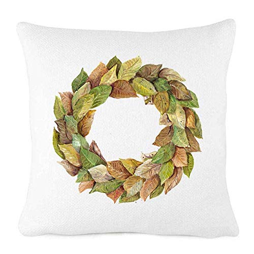 Farmhouse Throw Pillow Cover 20x20 Inches - Magnolia Wreath Decorative Pillow Case for Couch, Bed, Sofa - Soft White Home Decor Accent for Living Room, Bedroom & Porch