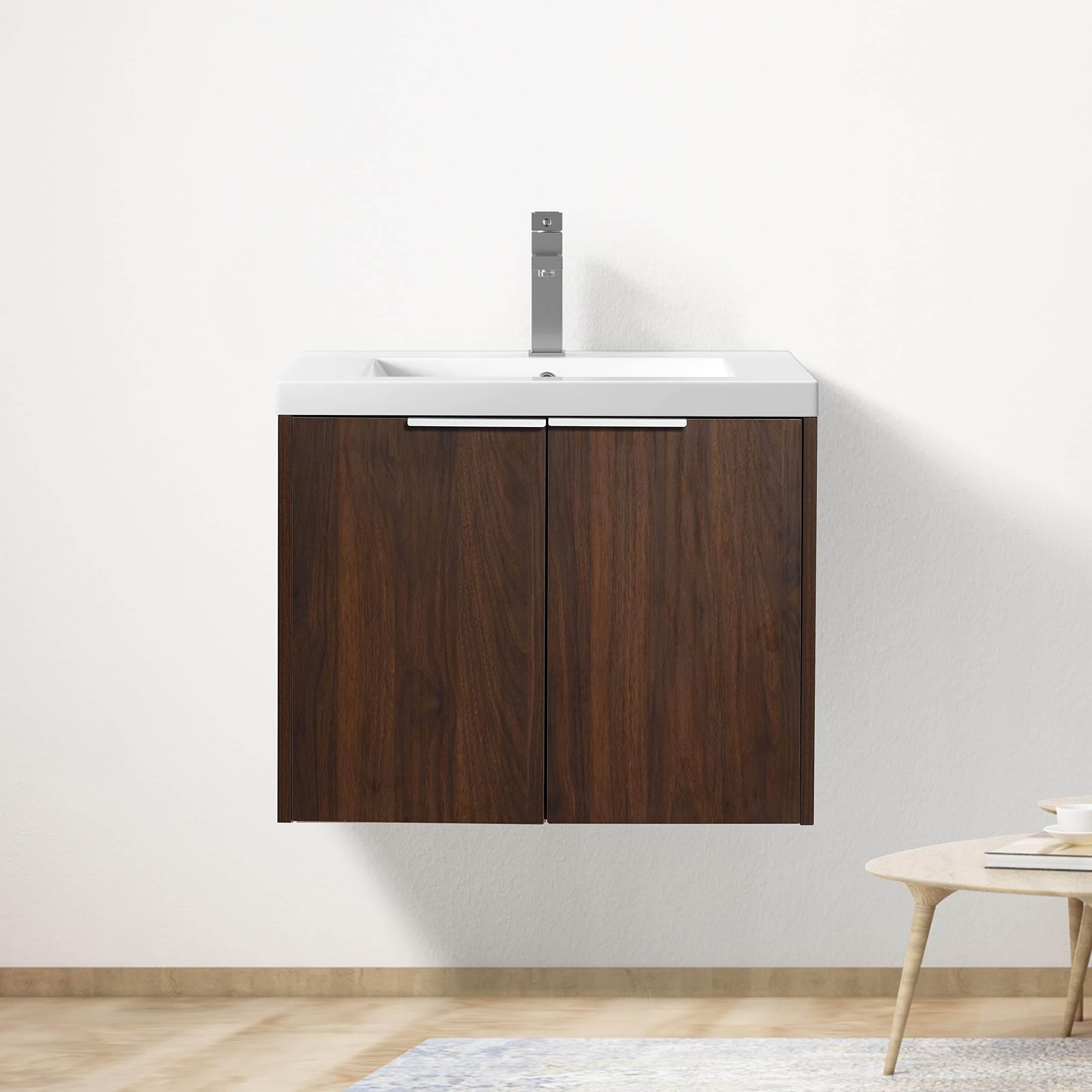 24 Inch Floating Bathroom Vanity with Sink - Modern Wood Wall Mounted Vanity Set with Soft Close Doors, Top Basin & Storage Cabinet for Small Bathroom, Apartment, Dorm - Space Saving Bathroom Solution for Compact Homes