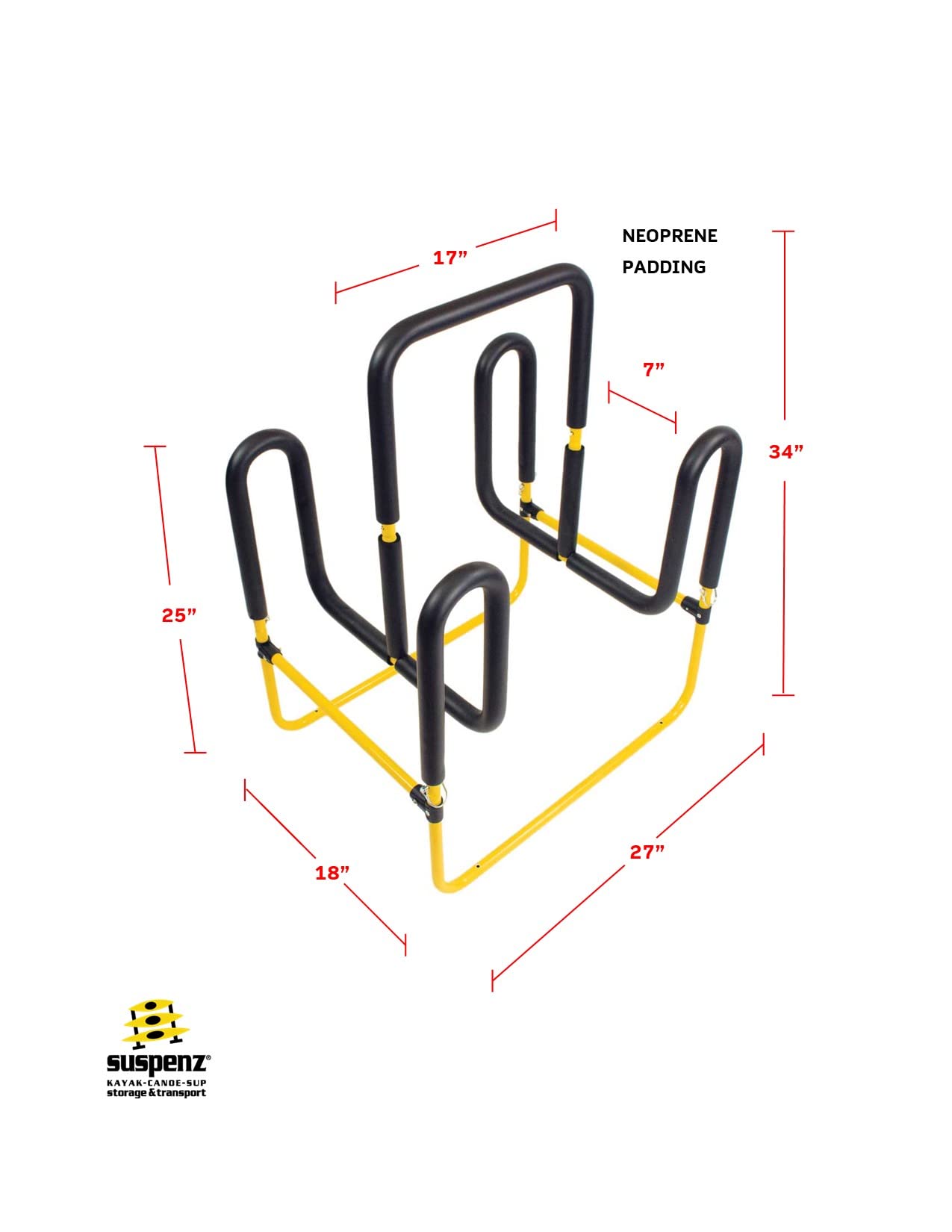 Suspenz Double-Up SUP Stand for 2 Stand Up Paddle Boards or Surfboards - Heavy Duty Yellow Kayak Rack (22-9936) - Perfect for Garage, Beach House, or Outdoor Storage