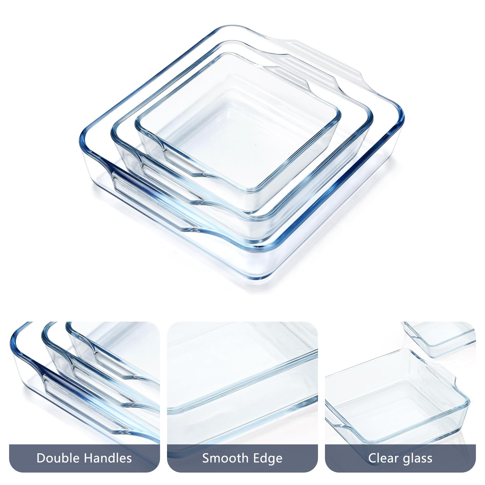 2PCS Square Glass Baking Pan With Handles - 1.5 Liter Borosilicate Glass Bakeware Set, Oven Safe, Microwave & Air Fryer Compatible - Perfect for Individual Portion Desserts, Casseroles & Meal Prep