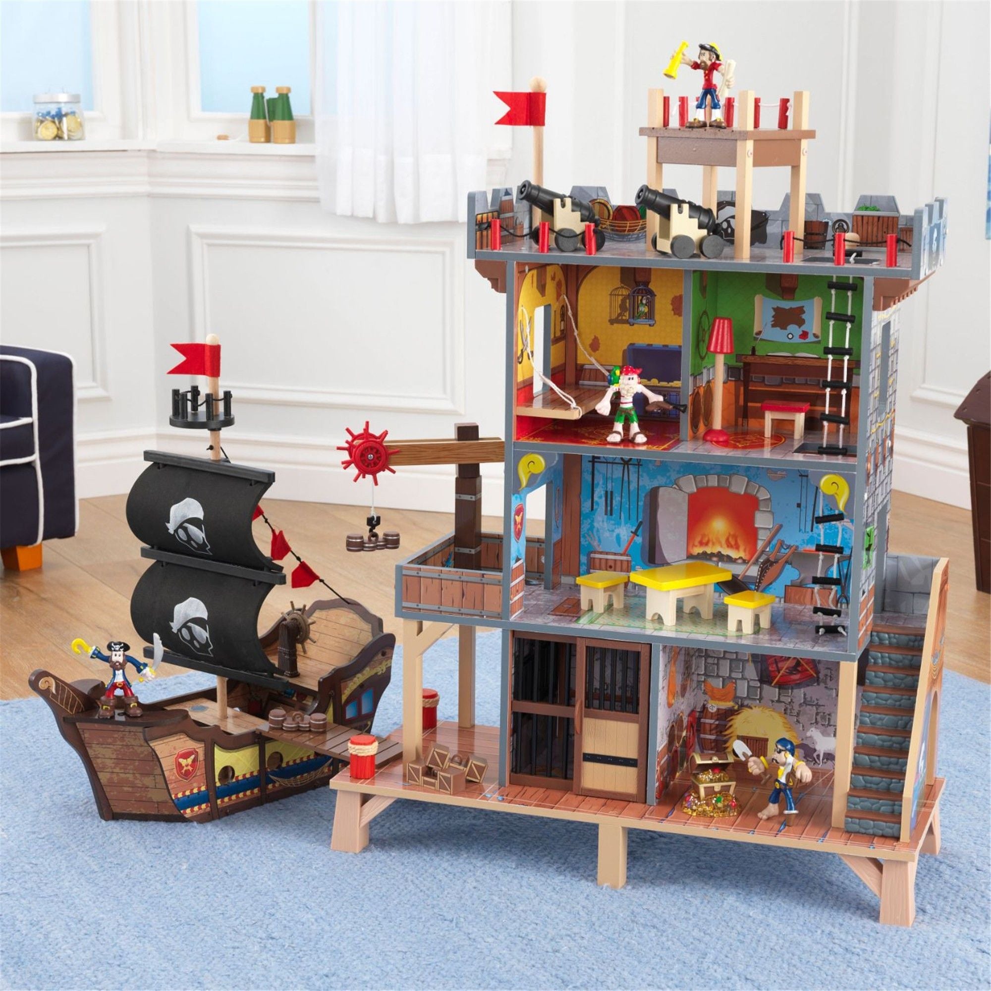 KidKraft Pirate's Cove Wooden Play Set for Kids - Adventure Playset with Slide, Ladder & Pirate Ship Design - Perfect for Indoor & Outdoor Pretend Play