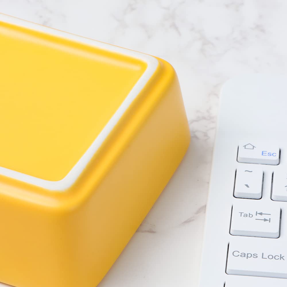 MEI YI TAN Square Yellow Ceramic Paper Clip Holder - Cute Office Desk Organizer for Binder Clips & Paperclips - Perfect Desktop Accessory for Home & Office Organization