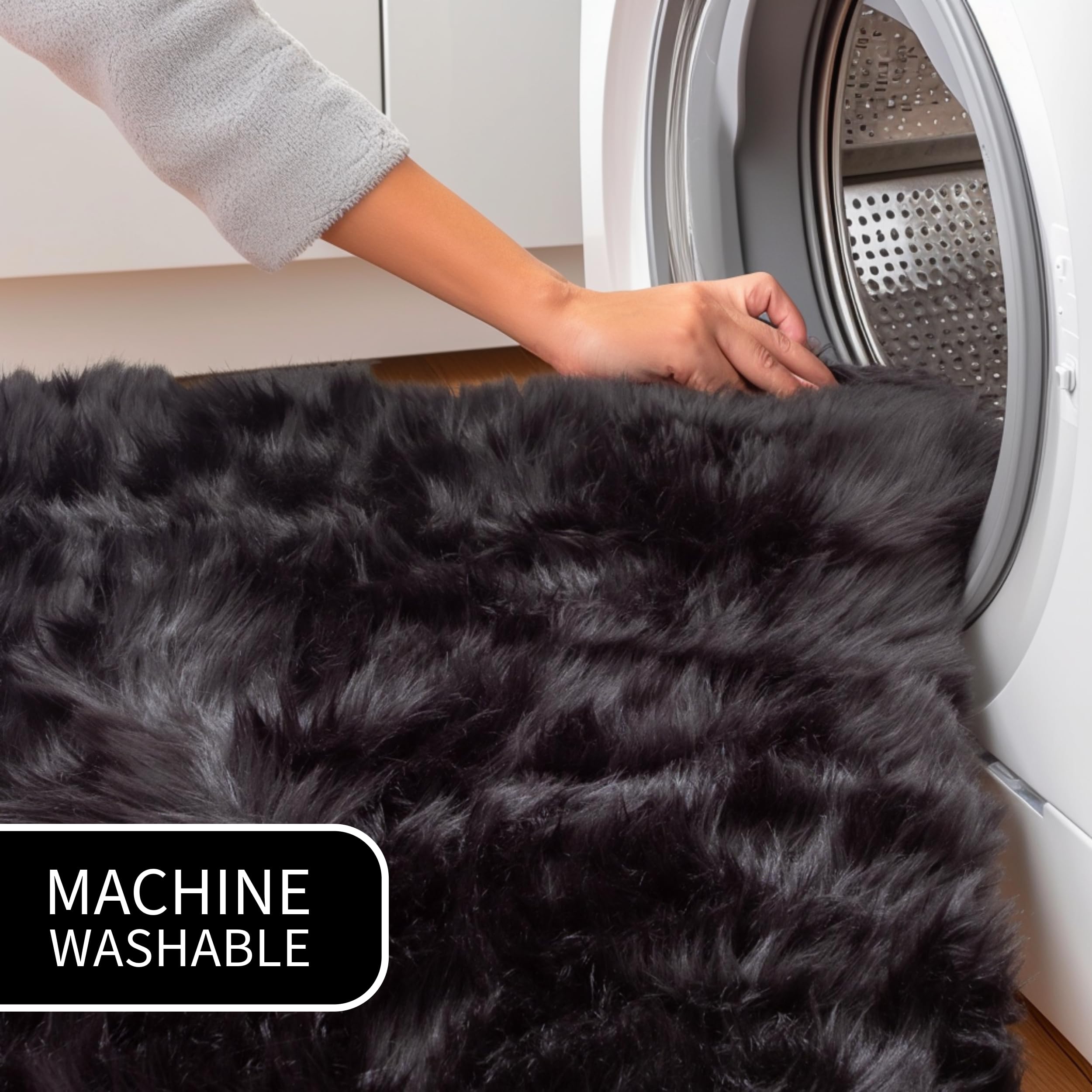 Premium Ultra Soft Fluffy Faux Sheepskin Area Rug - 8x10 Feet Black Shaggy Carpet for Bedroom, Living Room & Nursery - Cozy Home Decor for Winter Warmth & Stylish Interior Design