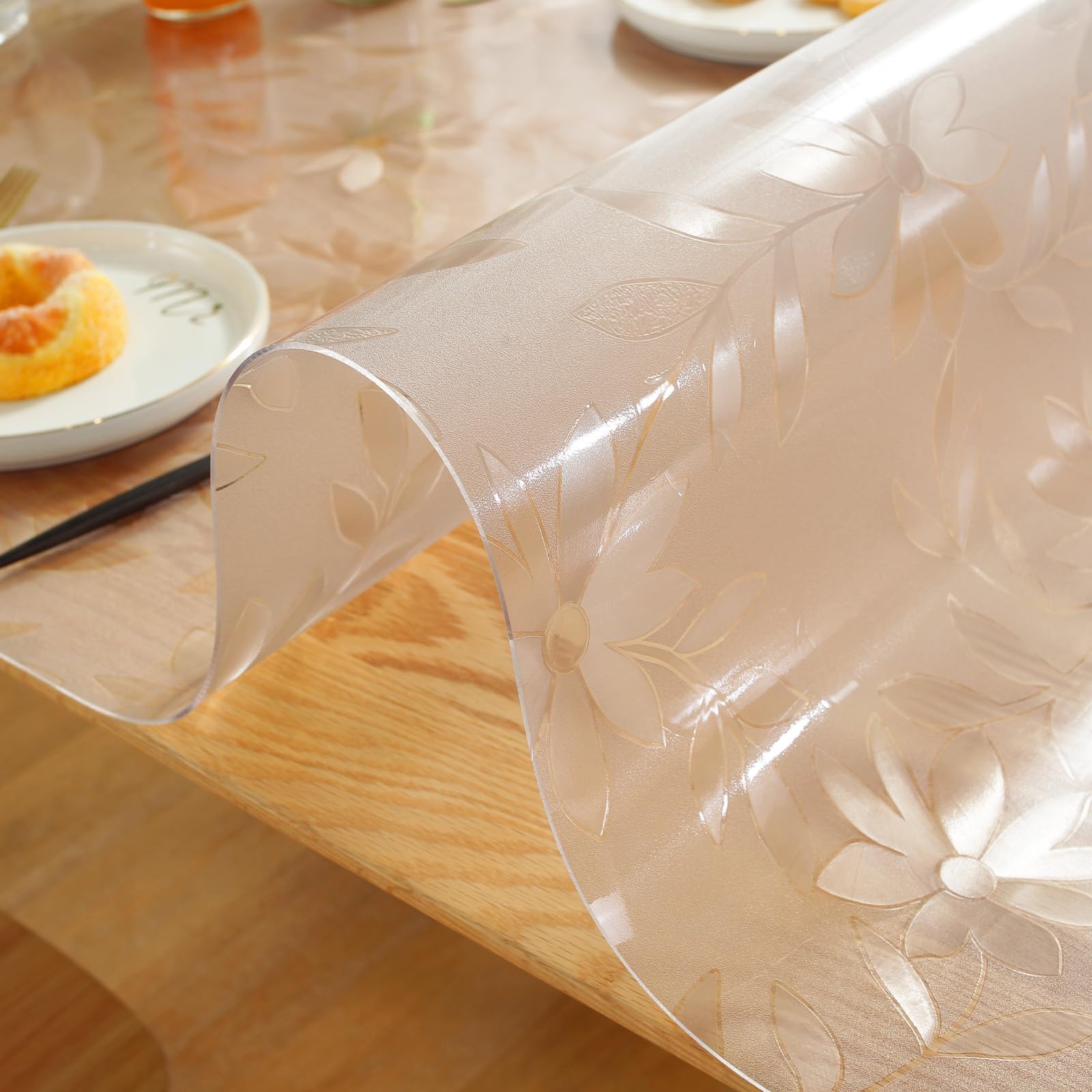 LovePads 1.5mm Thick 42x42 Inches Floral Table Protector - Frosted Waterproof PVC Table Pad Mat for Dining Room & Kitchen Wooden Tables, Perfect for Everyday Use, Parties, and Outdoor Gatherings