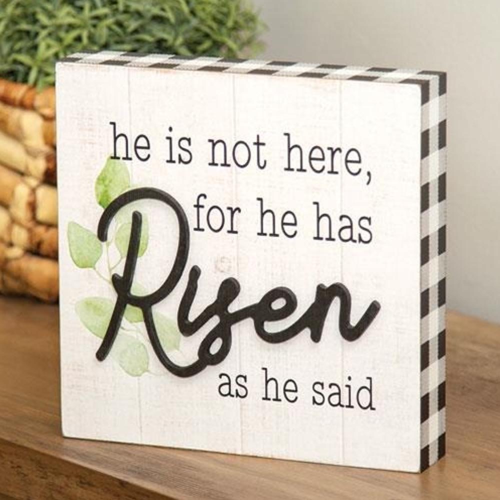He Is Risen Box Sign - Easter Home Decor, Religious Wooden Wall Art for Christian Holiday - Perfect for Church, Living Room & Gift Giving