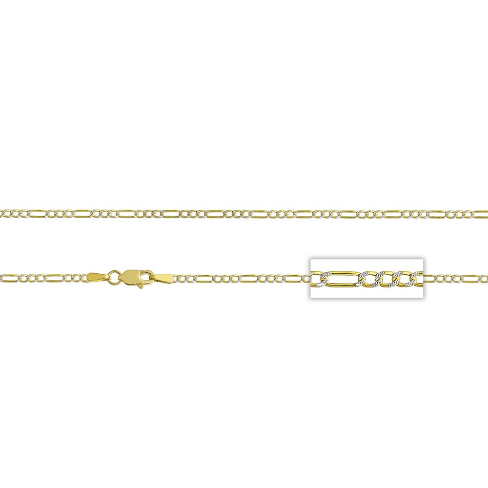 14K Yellow Gold White Pave Figaro Hollow Chain Necklace for Women - Elegant Layering Necklace for Daily Wear, Party & Special Occasions