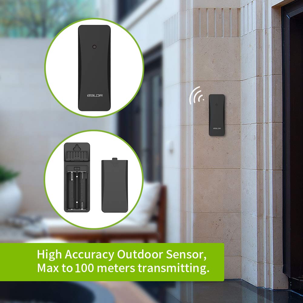 BALDR Wireless Weather Station Remote Sensor - Indoor/Outdoor Battery-Powered Weather Monitor for BALDR Smart Weather Station | Shelf Standing or Wall Mountable | Perfect for Home, Office, Garden & Greenhouse Temperature/Humidity Monitoring