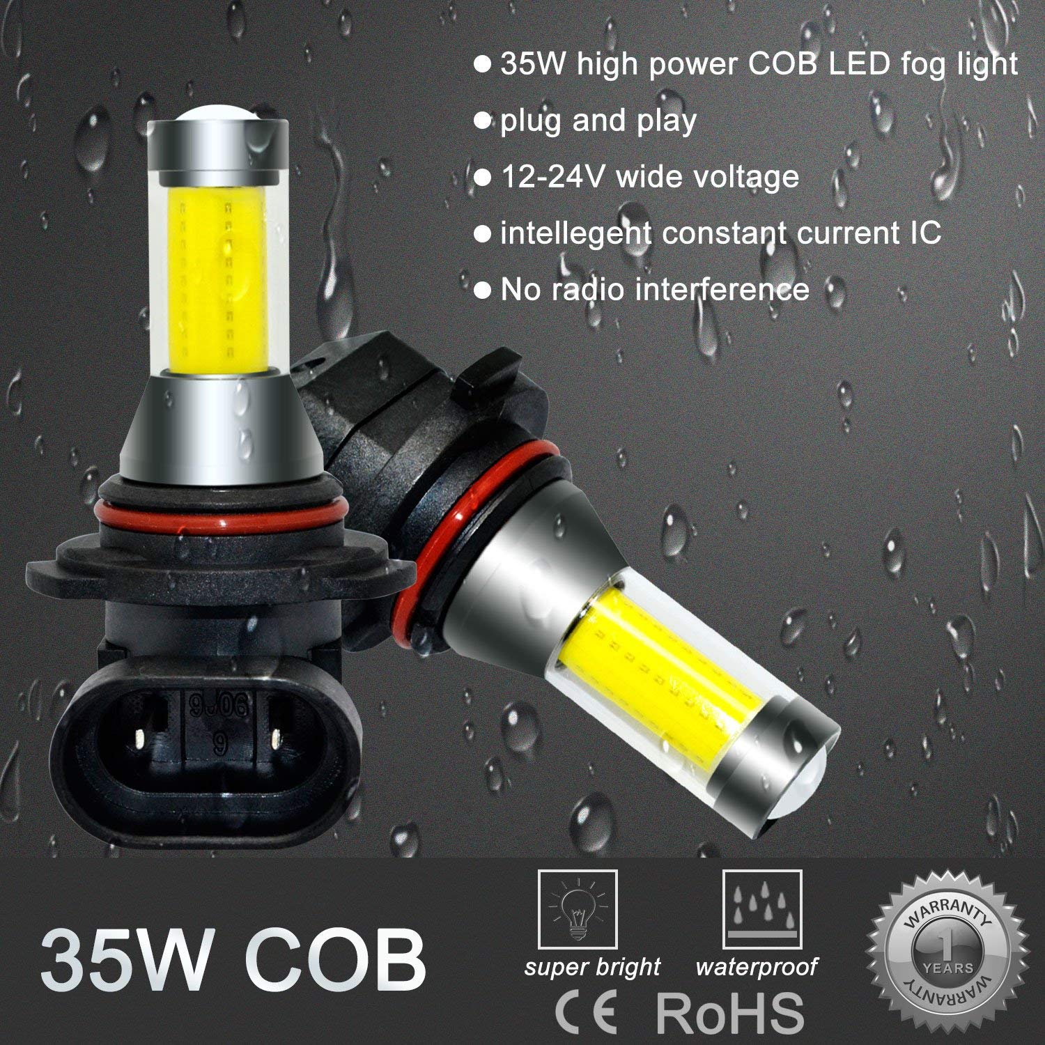 Alla Lighting Xtreme Super Bright 9006 LED Fog Light Bulbs - 3000K Amber Yellow COB HB4 Replacement Bulbs for Cars, Trucks, SUVs - Perfect for Night Driving, Foggy Weather & Off-Road Adventures