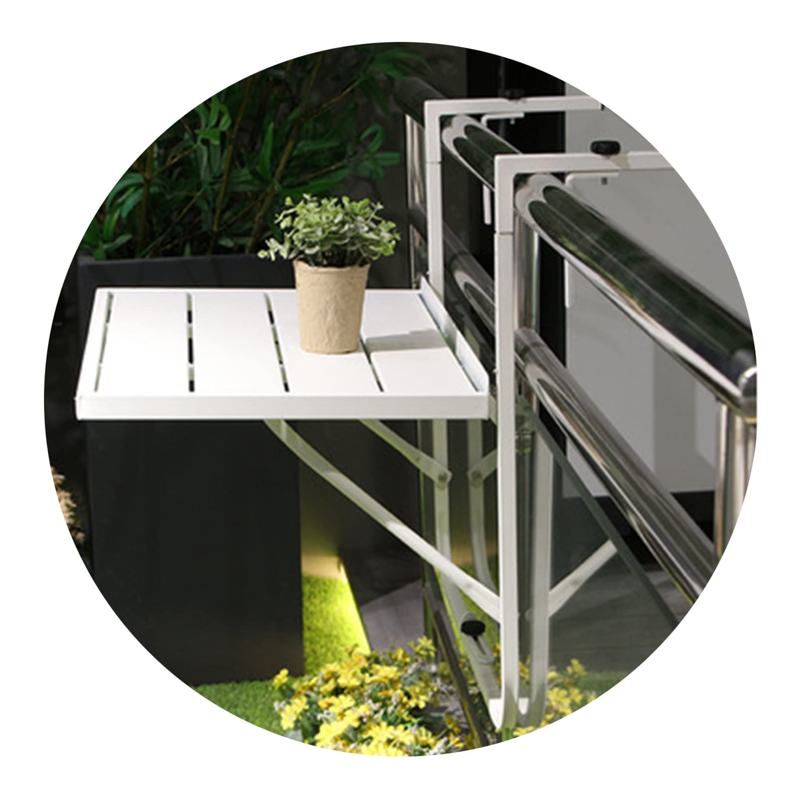 Folding Hanging Balcony Table - Adjustable Height Metal Drop Leaf Desk for Small Spaces, Patio, Garden - Waterproof Floating Dining Table - White (Ideal for Apartments, Outdoor Dining & Workspaces)