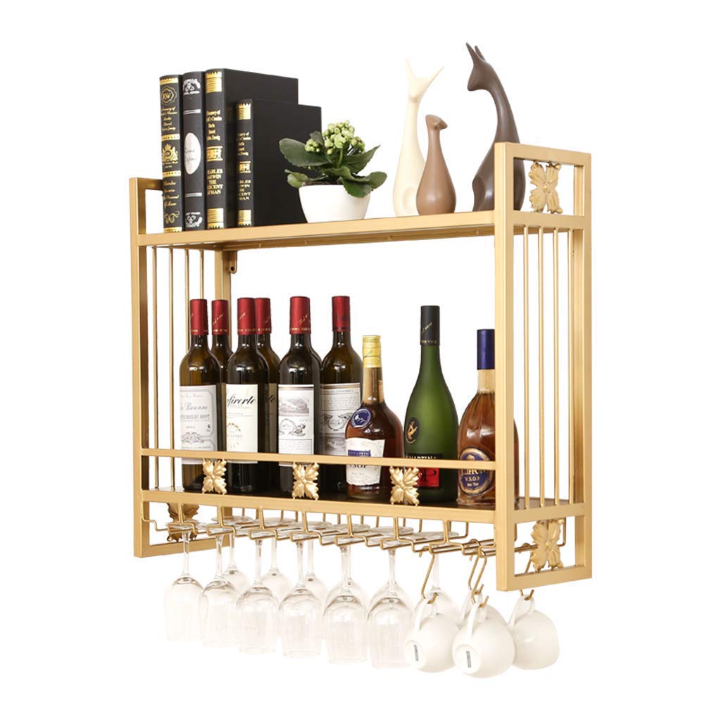 Retro Wall Mount Wine Rack with Glass Holder - Large Capacity Double Layer Wine Bottle Storage Shelf for Bar, Kitchen & Cabinet - Gold Home Decor Organizer | Perfect for Entertaining, Dining Rooms & Wine Cellars