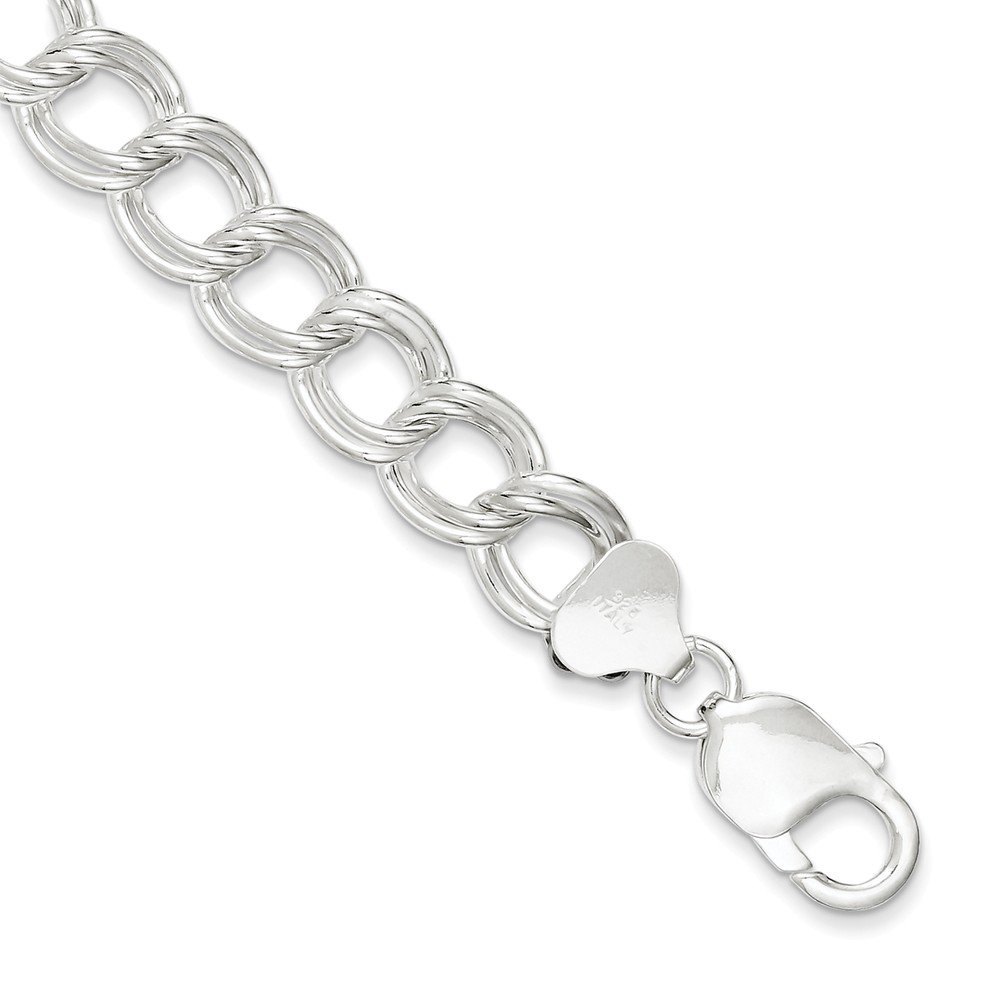 925 Sterling Silver 10.5mm Double Link Pendant Charm Bracelet with Lobster Clasp - Elegant Jewelry for Women, Perfect for Gifts, Parties and Daily Wear