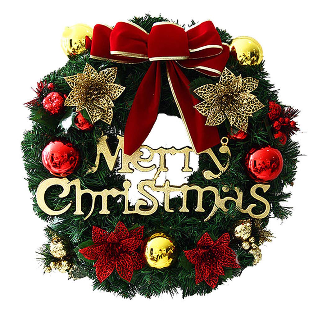 12 Inch Artificial Christmas Wreath with Bow, Bells, Deer & Red Berries - Holiday Door Decor for Christmas Party, Home, Window & Fireplace Decoration