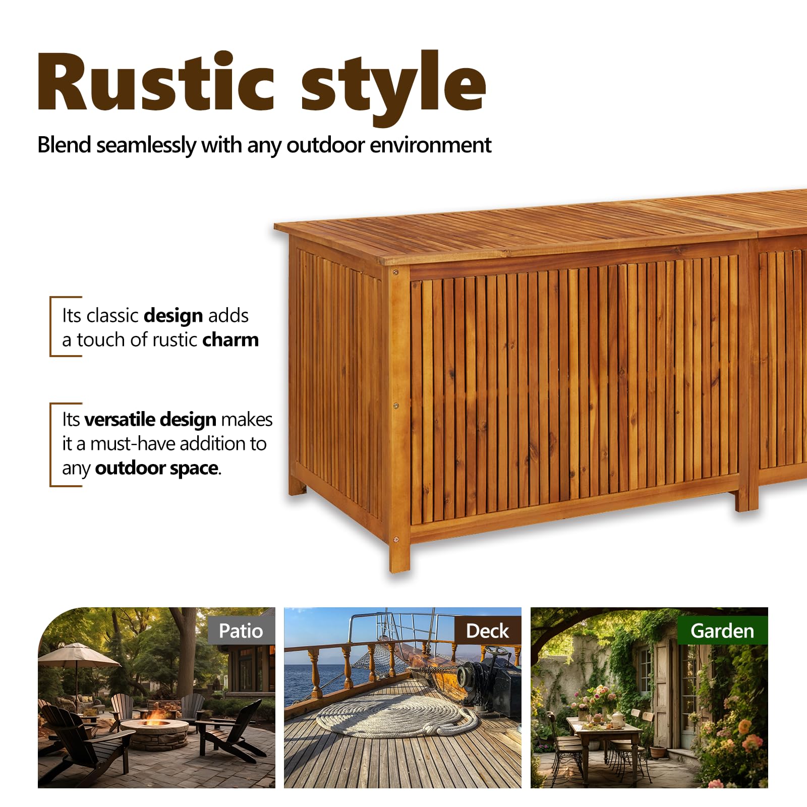 Premium Acacia Wood Outdoor Storage Box 78.7