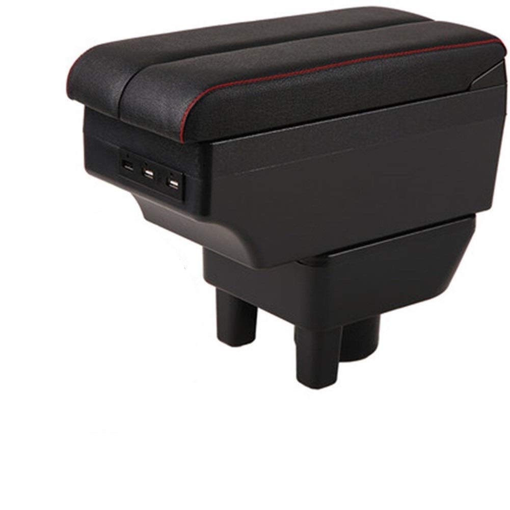 Geely CK Car Armrest Box with USB Port - Durable Storage Organizer for Men, Black with Red Stitching | Perfect for Road Trips & Daily Commutes