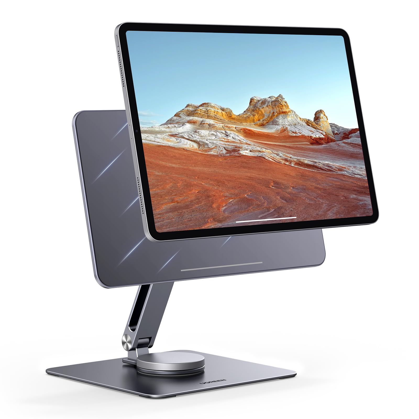 UGREEN Magnetic Stand for iPad Pro 12.9 (2020-2024) & iPad Air 13 - 360° Rotating Aluminum Holder with Adjustable Height, Foldable Design for Home Office, Travel & Desk Use