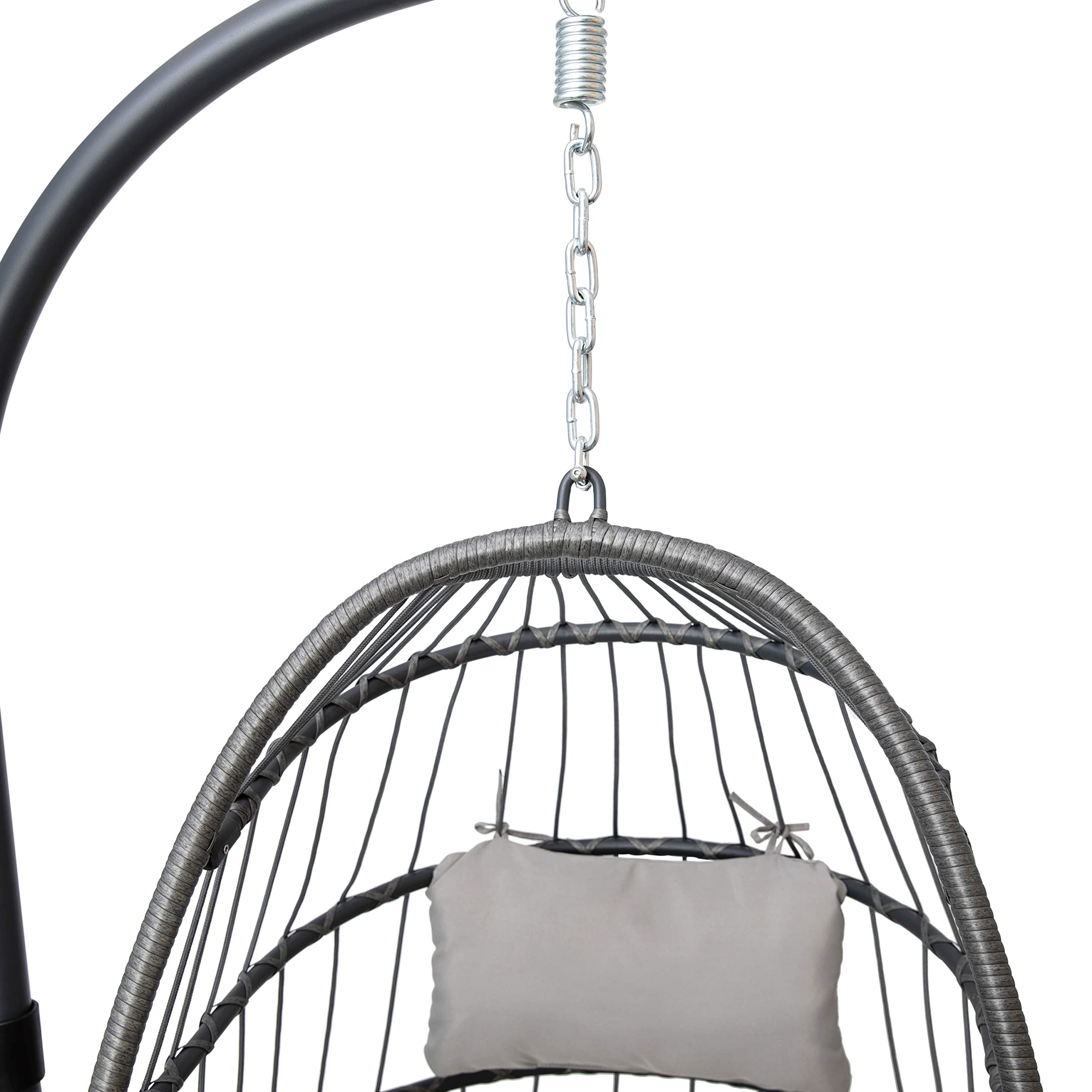 Flash Furniture Cleo Indoor/Outdoor Hanging Egg Chair with Gray Frame & Cushions - Black Powder-Coated C-Stand - Perfect for Patio, Garden, Poolside & Balcony Relaxation