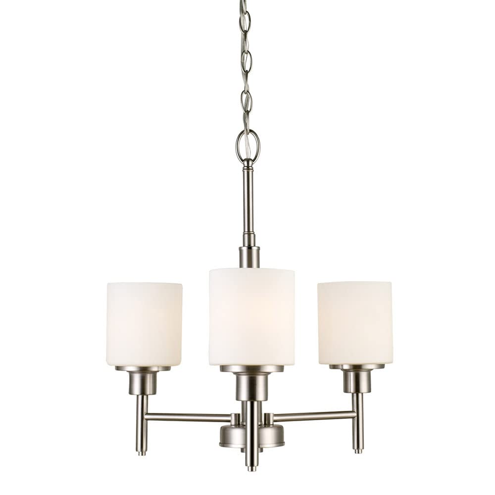 Design House Aubrey 3-Light Chandelier with Dimmable Satin Nickel Finish & Frosted Glass Shades - Perfect for Dining Room, Foyer, Kitchen Lighting | Elegant Ceiling Fixture for Home Decor