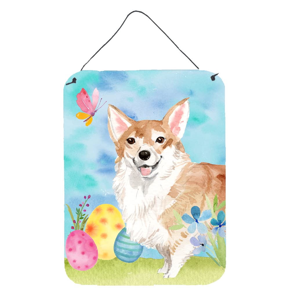 Caroline's Treasures Corgi Easter Wall Decor - 12x16 Multicolor Aluminum Metal Sign for Kitchen, Bar, Bathroom, Front Door - Perfect for Holiday Home Decor & Seasonal Gift Giving
