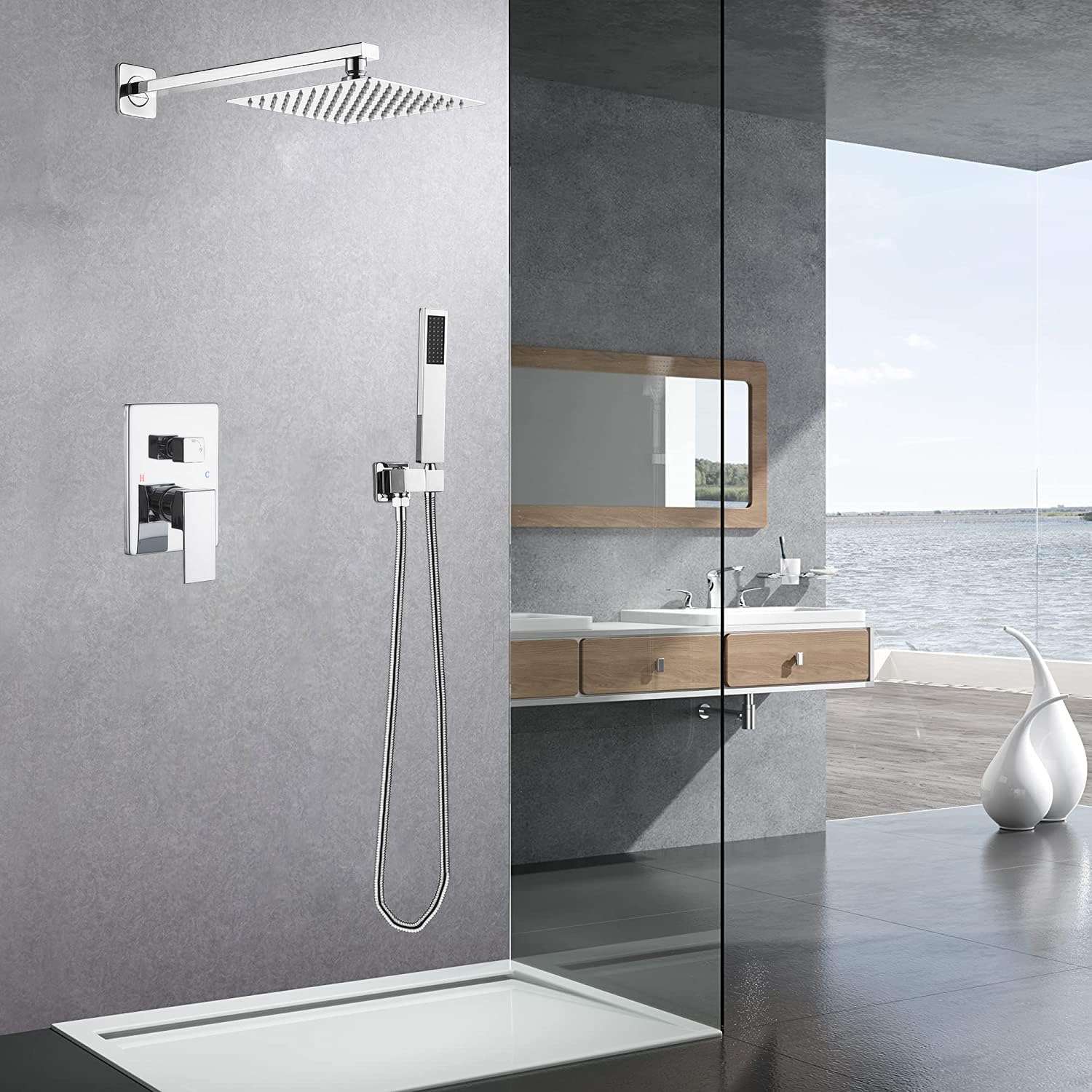 **High Pressure Rainfall Shower System - Wall Mounted Chrome Shower Set with Rainfall Shower Head, Handheld Shower & Faucet Trim (Valve Included) - Perfect for Spa-Like Bathroom Upgrades & Modern Home Renovations**