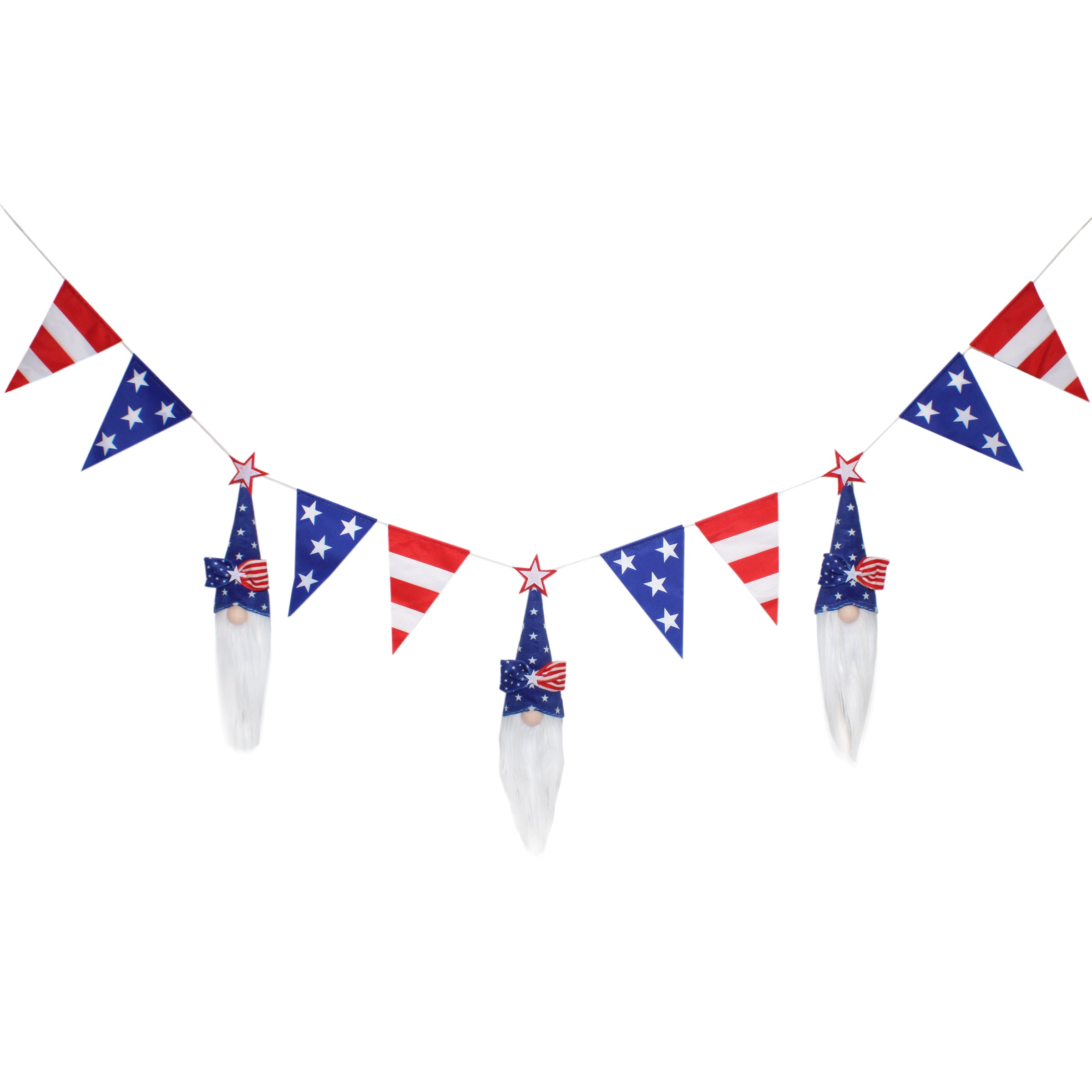6 ft. Patriotic American Flag Garland with Blue Gnomes - Perfect for 4th of July Decorations, Backyard Parties, and Patriotic Home Decor