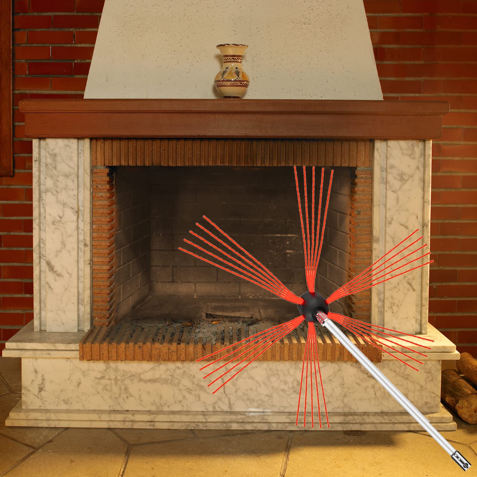 VEVOR 20FT Chimney Sweep Kit with 6 Nylon Flexible Rods - Rotary Drill-Powered Chimney Cleaning Brush for Fireplace Flue Maintenance - Perfect for Home Fireplace, Wood Stove & Chimney Cleaning
