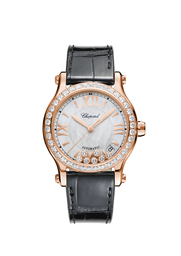 Chopard Happy Sport 18K Rose Gold Diamond Ladies Watch - Luxury Women's Wristwatch for Elegant Occasions & Special Events