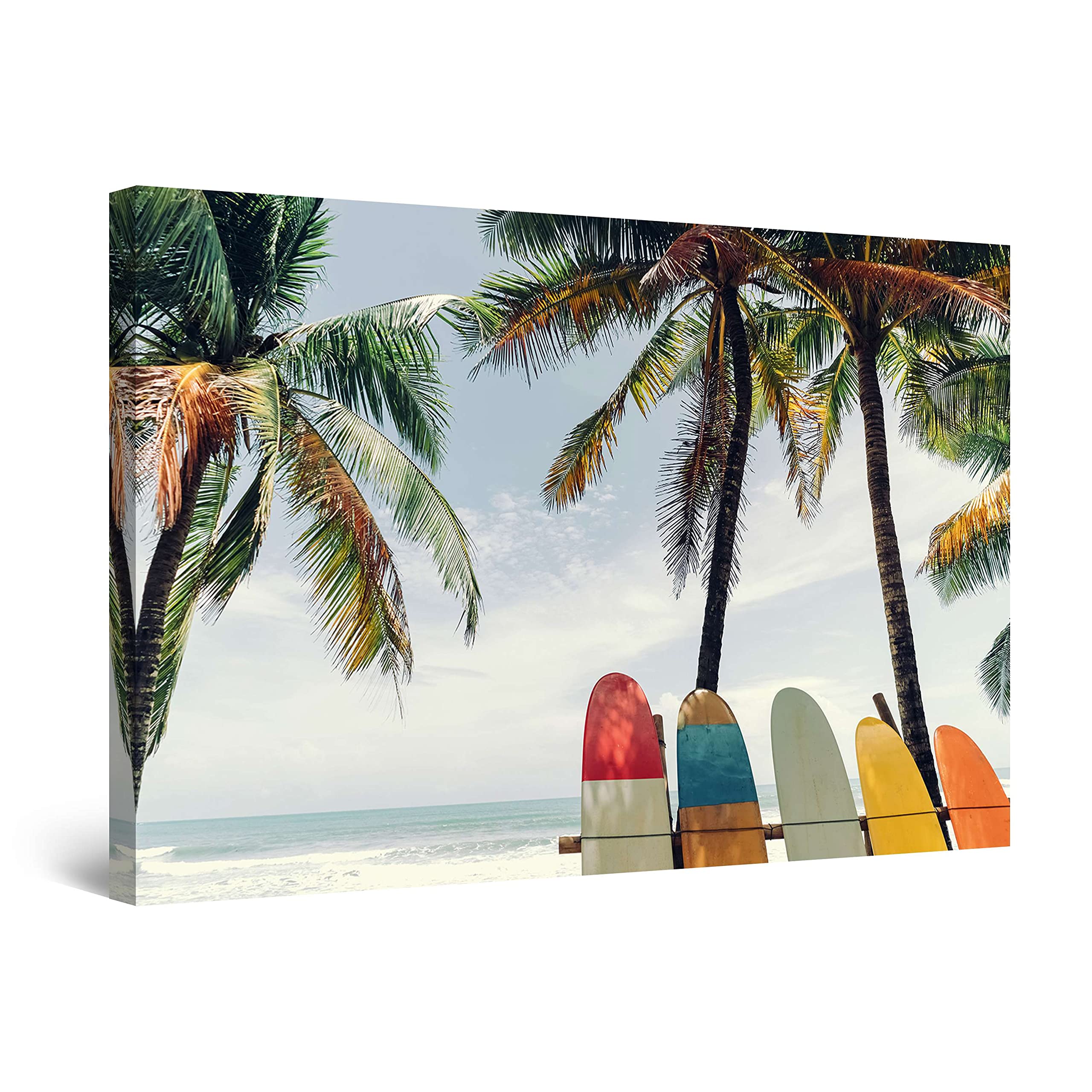 Surfing Wall Art - 32x48 Inch Stretched Canvas Print with Day & Night Effect, Modern Beach Painting for Bedroom, Living Room & Office Decor - Ready to Hang Coastal Home Décor for Surf Lovers & Beach House Style