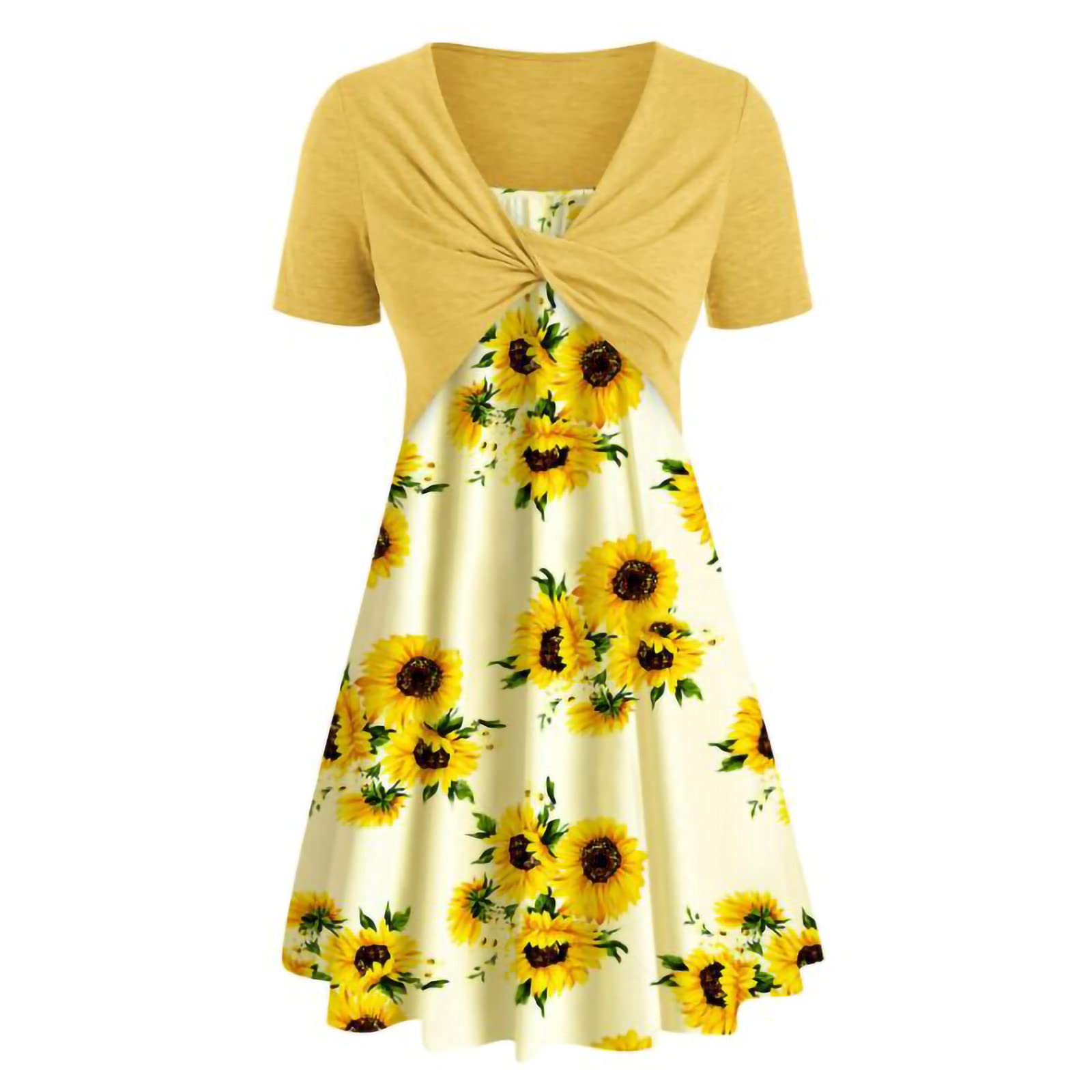 Elegant Floral Sunflower Boho Beach Dress for Women - Sleeveless Mini Dress with Swimsuit Cover Up - Summer Casual & Beach Wear - A23-Yellow, Small - Perfect for Pool Parties, Vacations & Outdoor Events