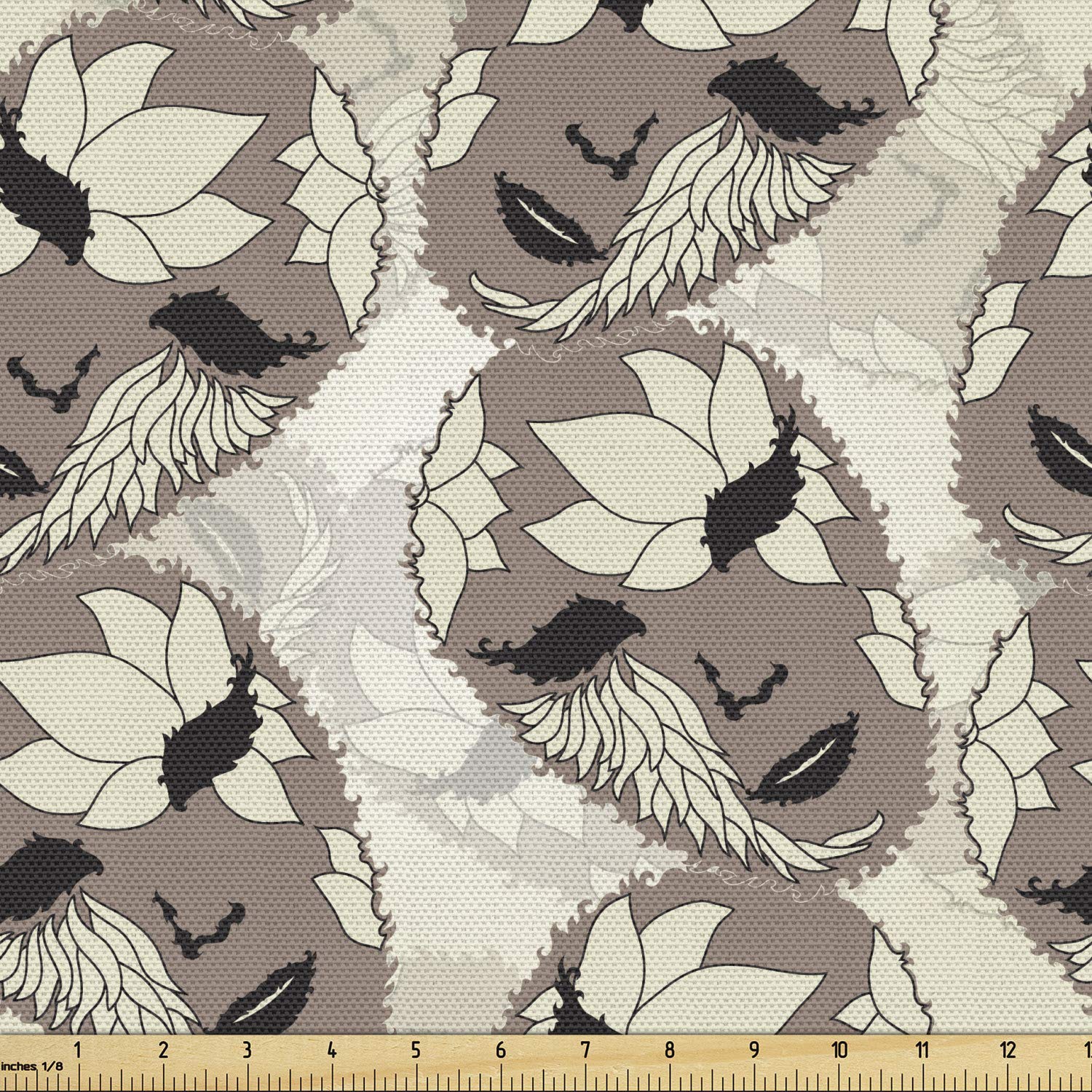 Ambesonne Colorful Fabric by The Yard - Surreal Carnival Feather Illustration - Decorative Upholstery & Home Accent Fabric - Eggshell Multicolor - Perfect for DIY Projects, Curtains, Pillows & Home Decor