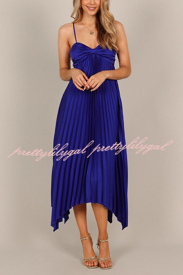 Elegant Solid Color Sexy Suspender Pleated Midi Dress for Women - Trendy Irregular Hem Party & Date Night Outfit