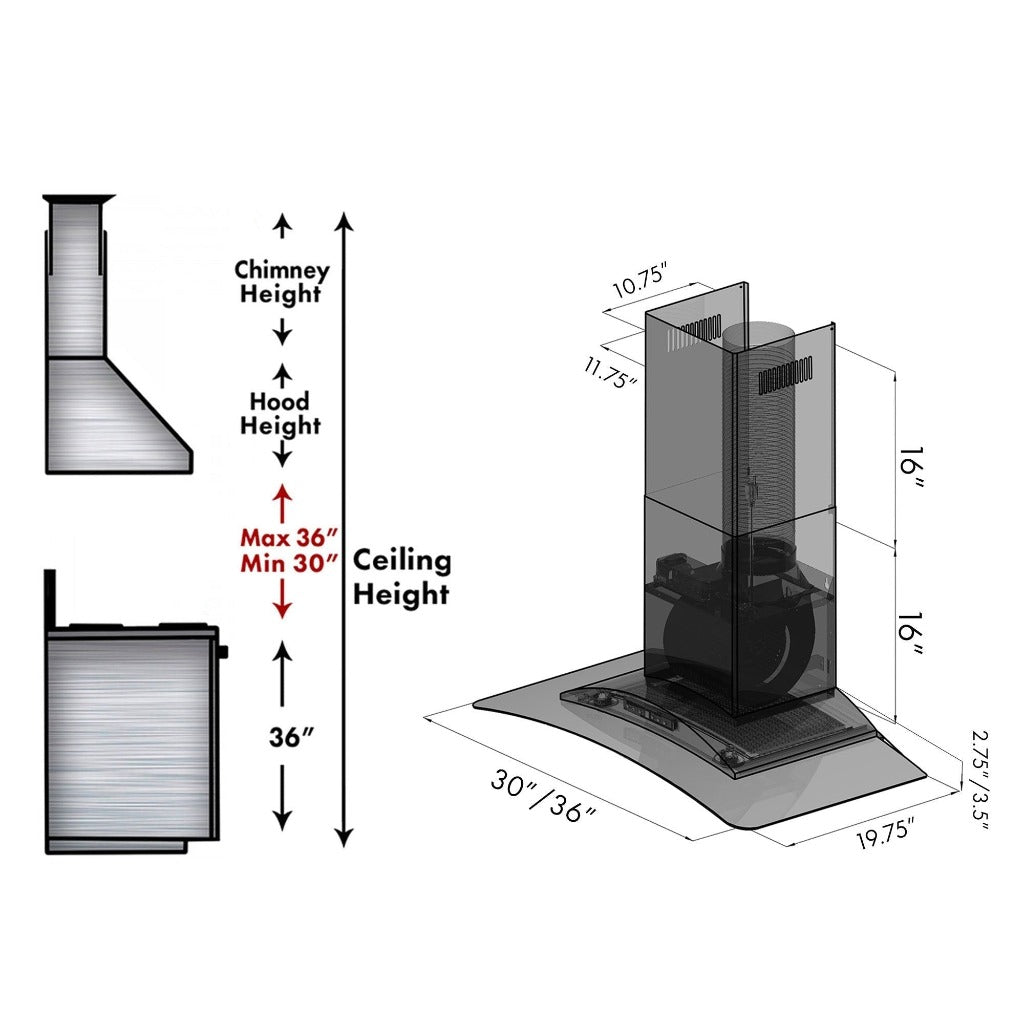 ZLINE Convertible Vent Wall Mount Range Hood - Stainless Steel & Glass Design with Crown Molding (KZCRN) - Perfect for Modern Kitchens & Open Concept Homes