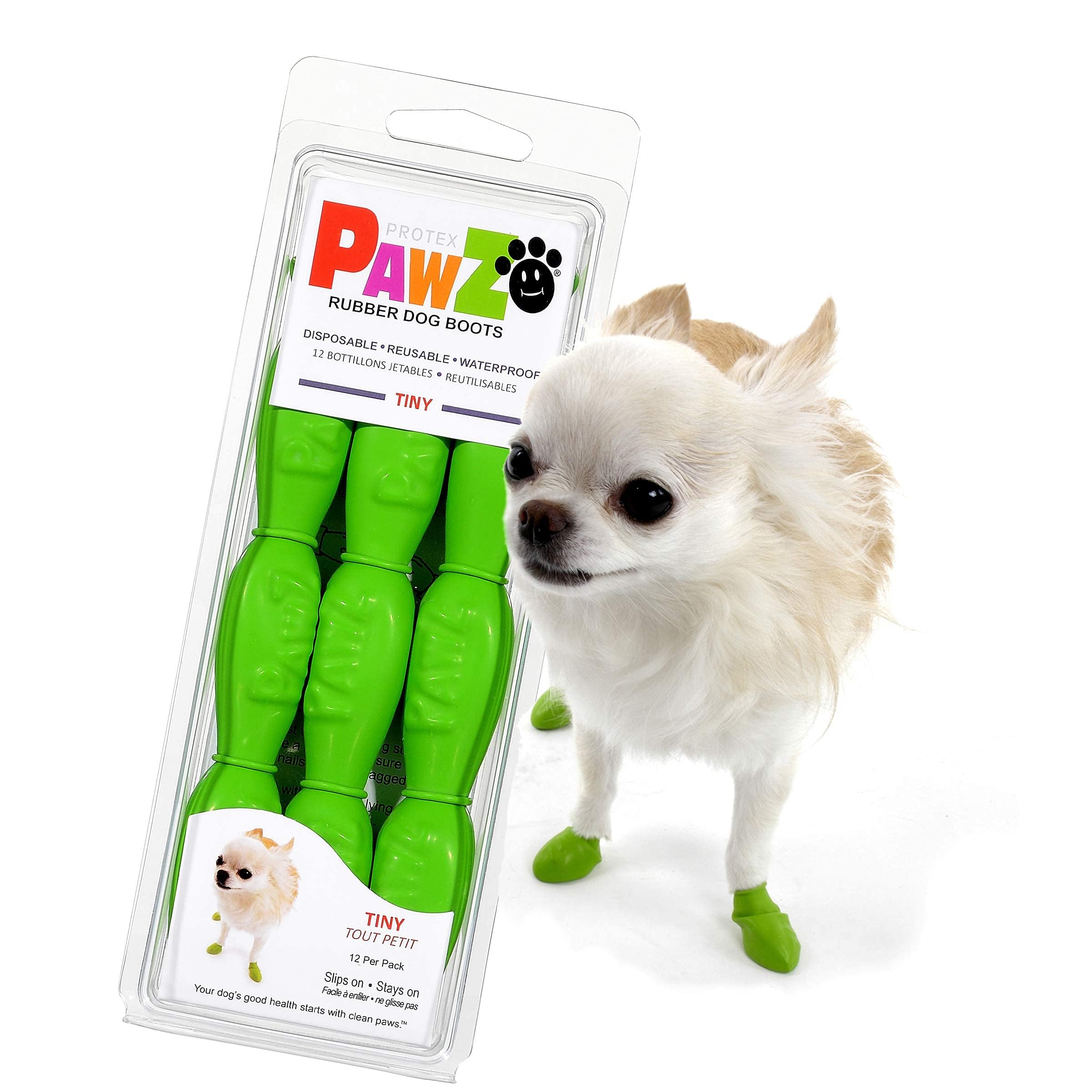 PawZ Dog Boots Tiny - 24 Pack Green & Black Waterproof Pet Shoes for Small Dogs - Perfect for Walking, Hiking & Winter Protection