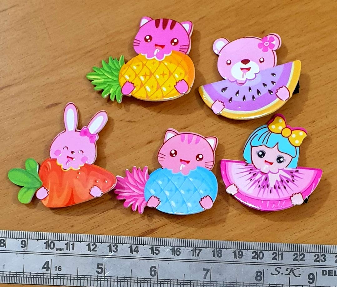 HOMEMATES 5pcs Cute Fruit Cat Girl Hair Clips Set - Colorful Barrettes for Toddler Girls, Kids Hair Accessories - Perfect for School, Parties & Daily Wear